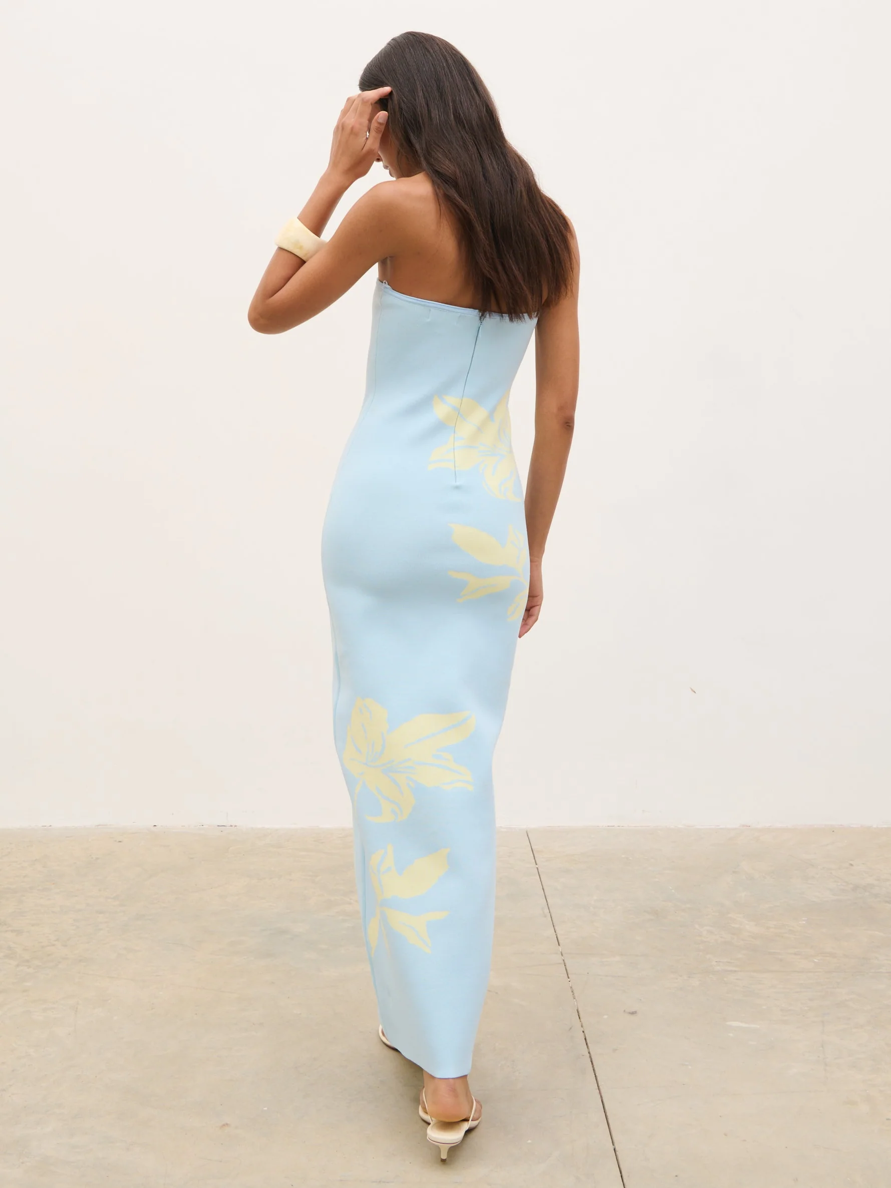 Milena Floral Bandeau Knit Maxi Dress - Blue and Lemon - Image 5