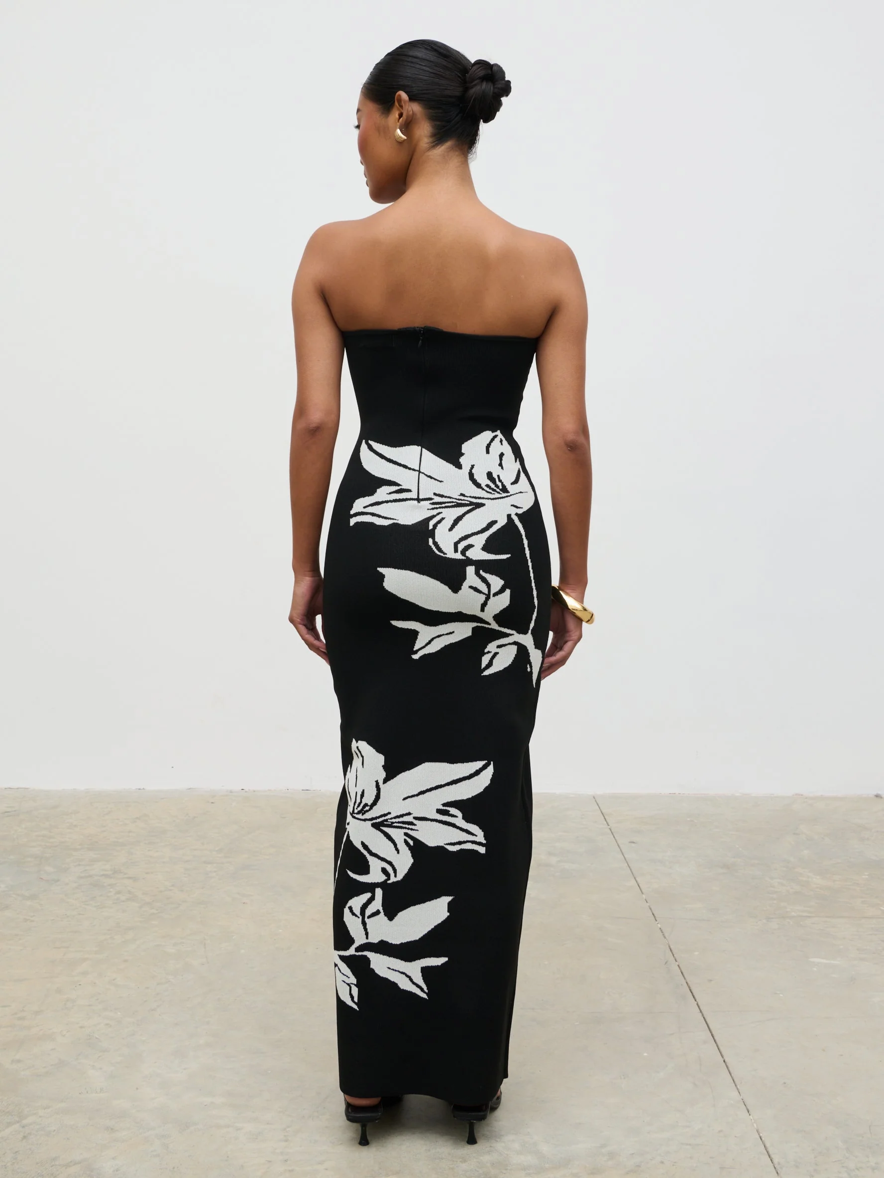Milena Floral Bandeau Knit Midaxi Dress - Black and Cream - Image 6