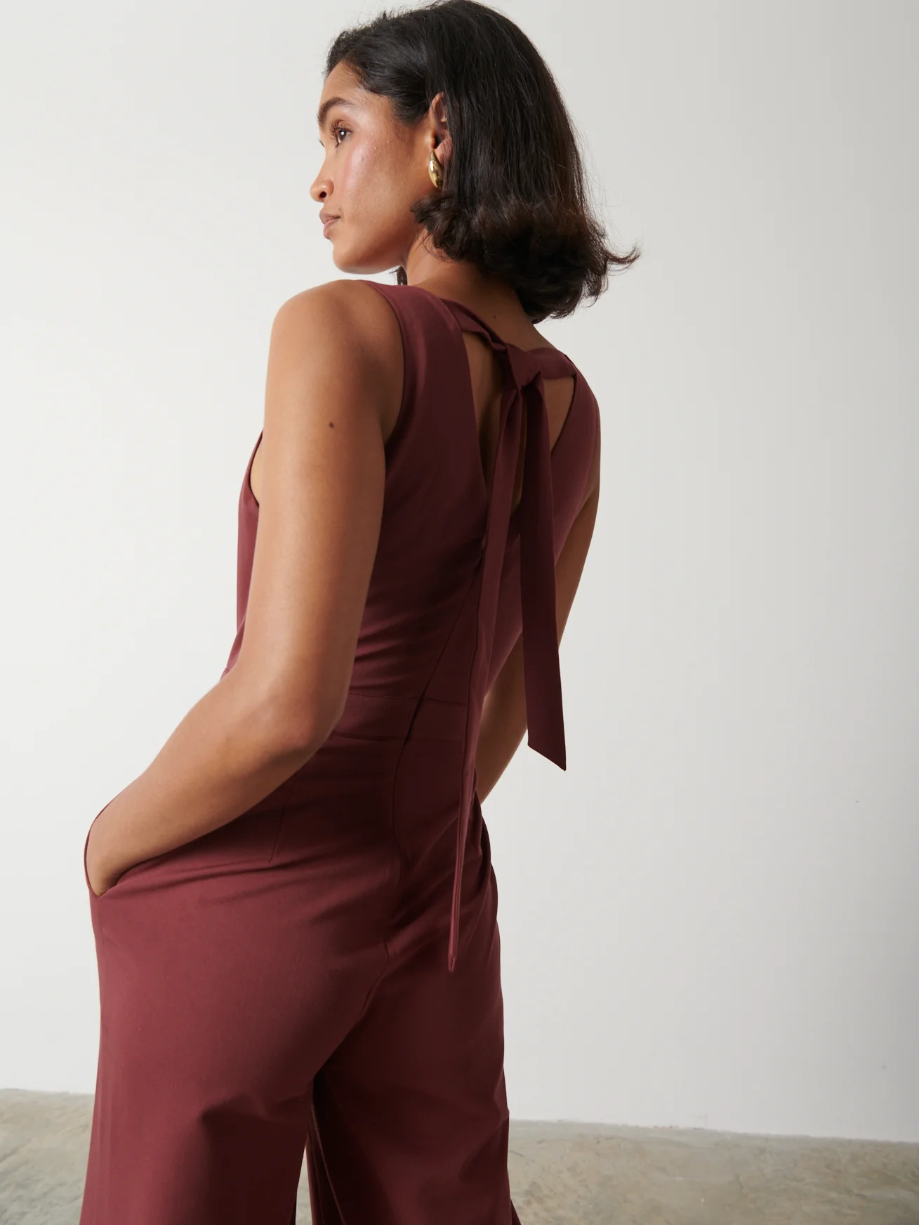 Miley Tie Back Jumpsuit - Wine - Image 2