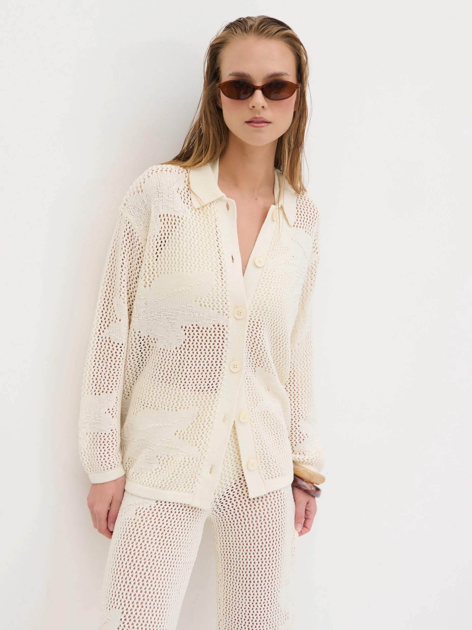 Mireille Knit Oversized Shirt - Cream - Image 2