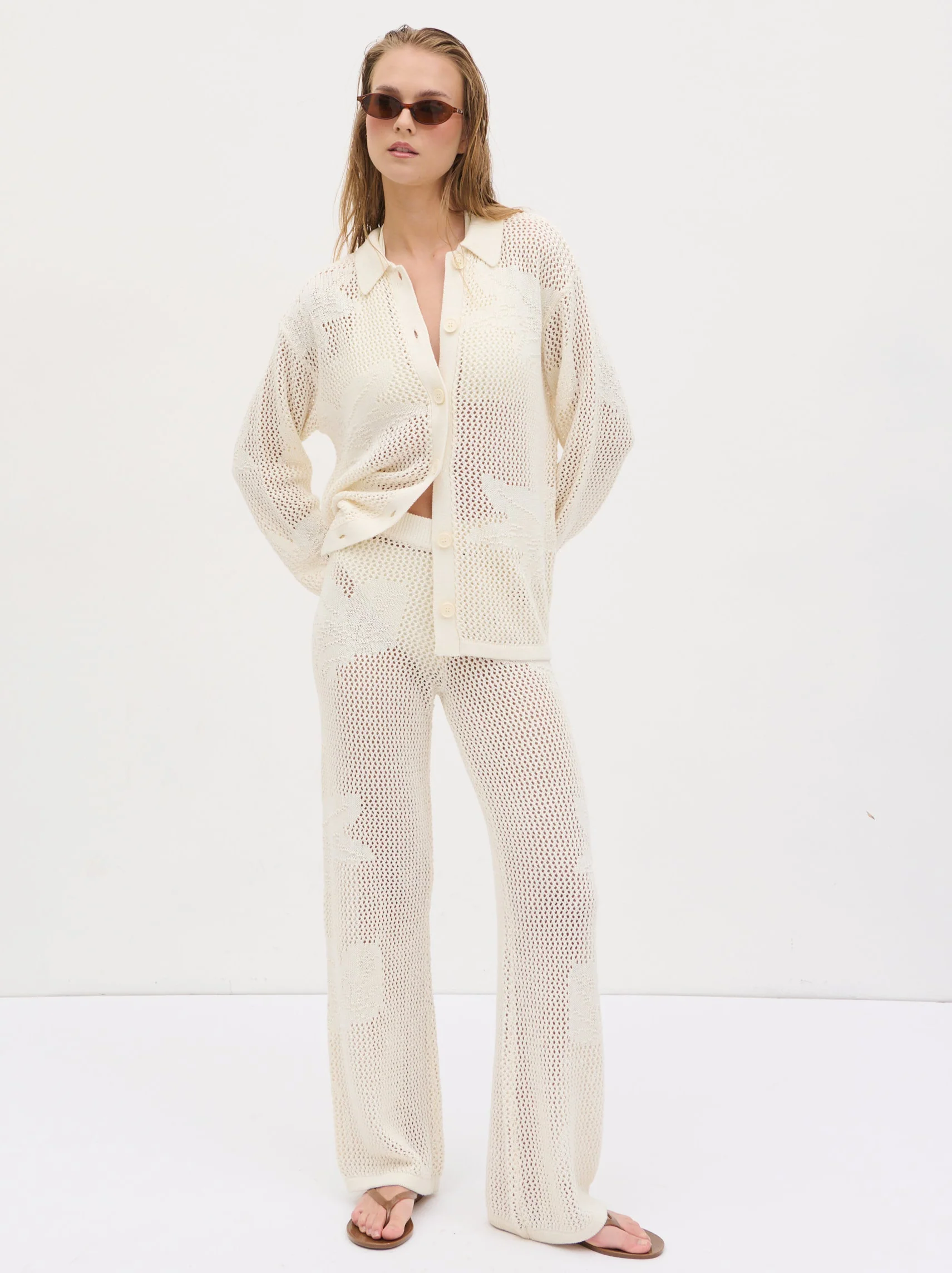 Mireille Knit Oversized Shirt - Cream - Image 4
