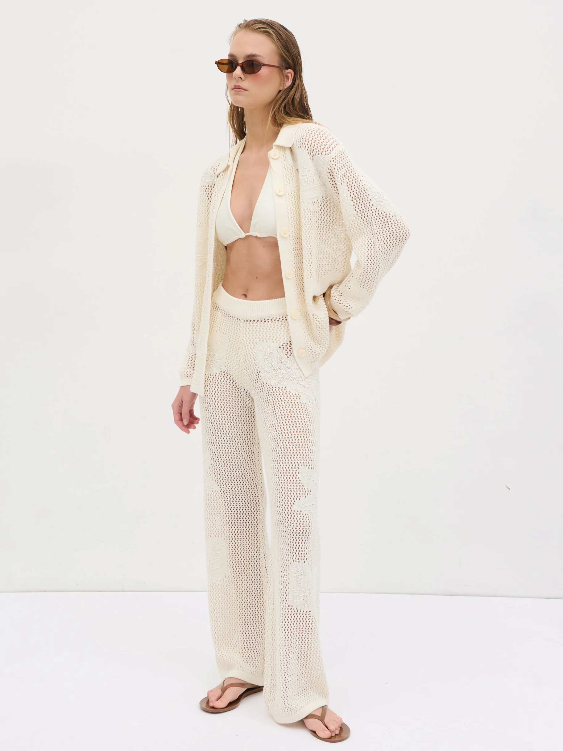 Mireille Knit Oversized Shirt - Cream - Image 5