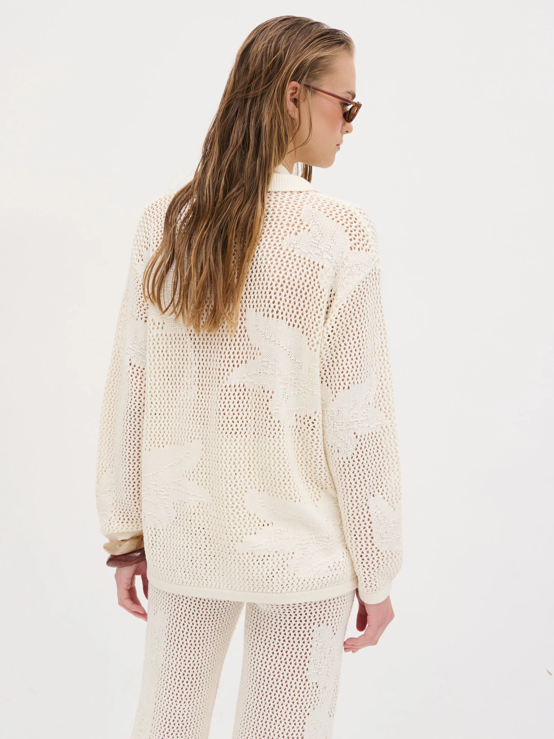 Mireille Knit Oversized Shirt - Cream - Image 7