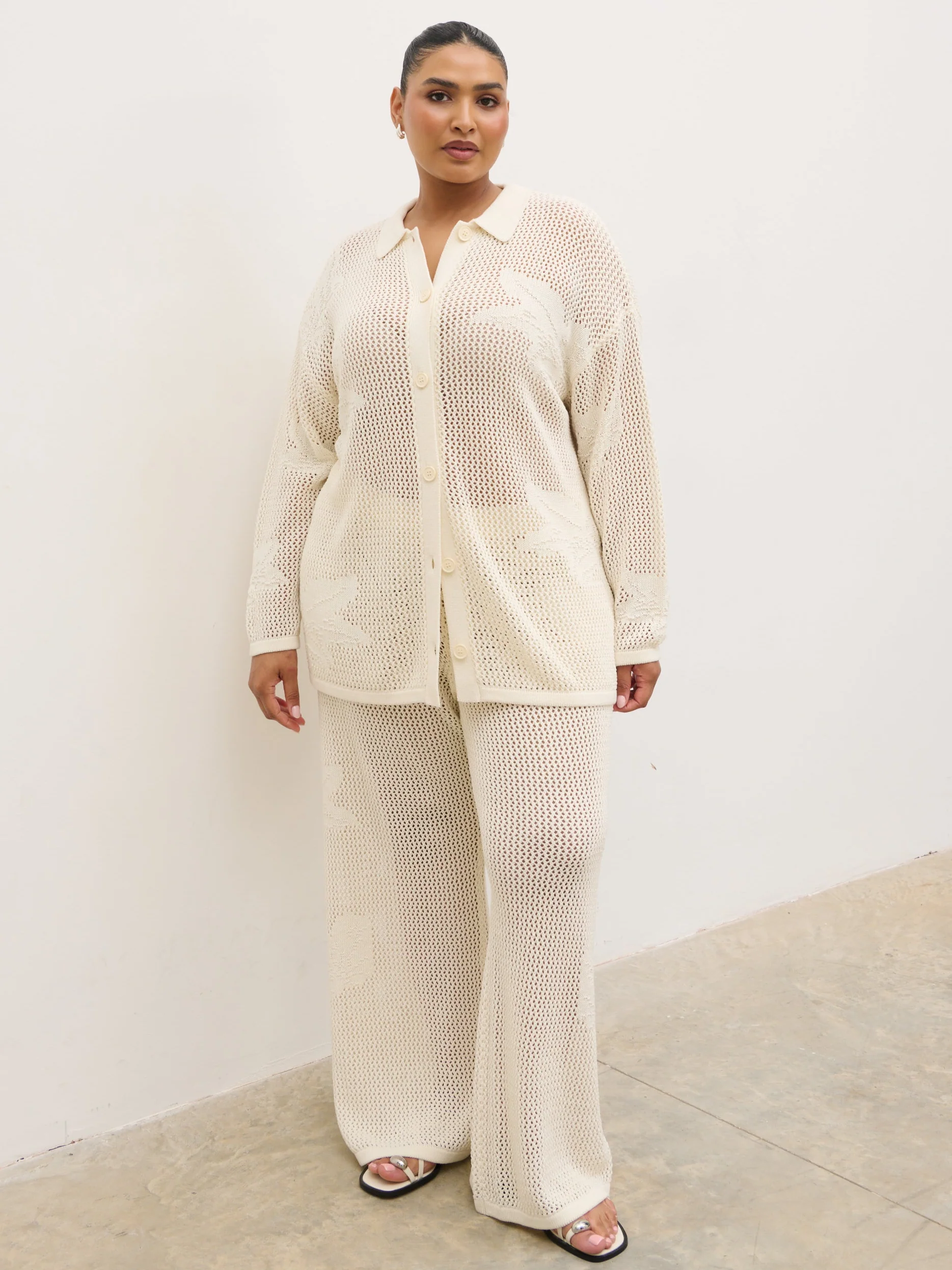 Mireille Knit Oversized Shirt Curve - Cream - Image 2