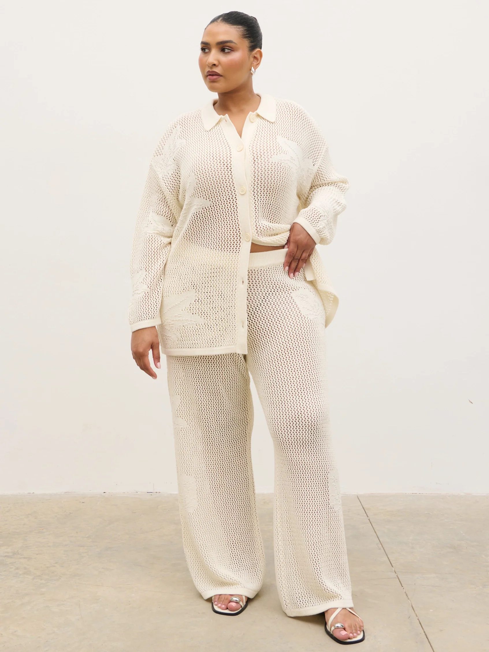 Mireille Knit Oversized Shirt Curve - Cream - Image 4
