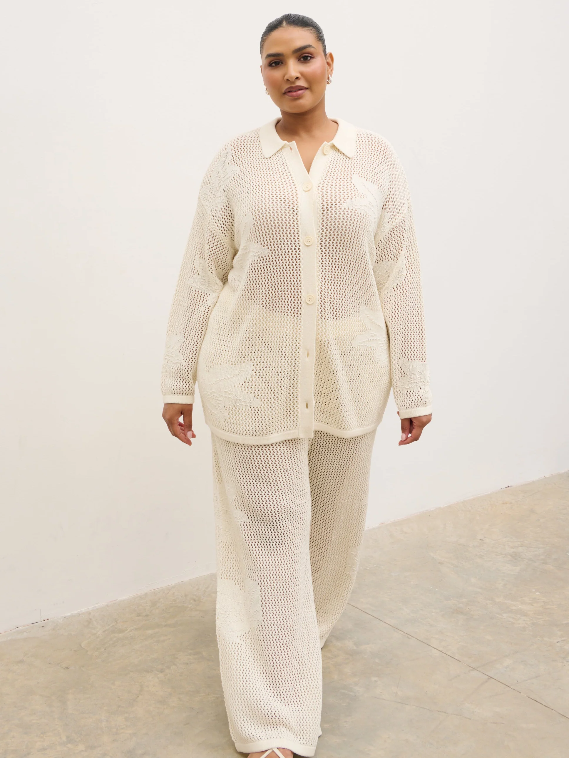 Mireille Knit Oversized Shirt Curve - Cream - Image 6