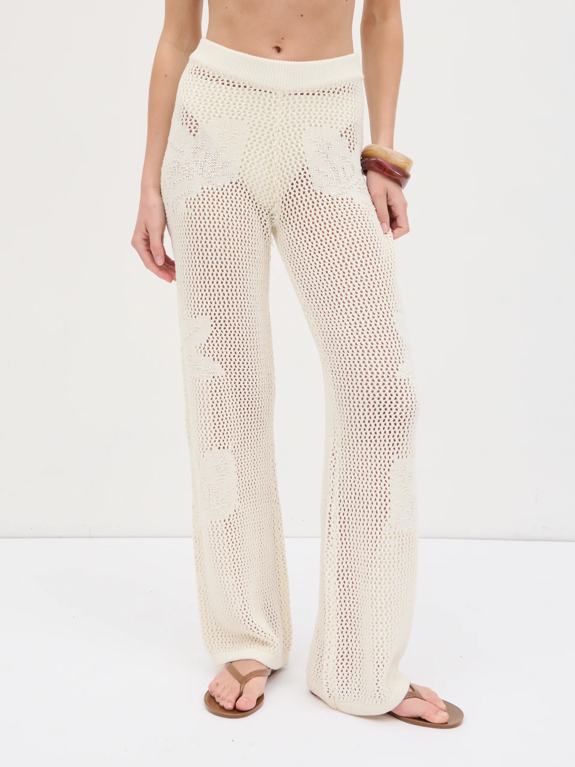 Mireille Knit Wide Leg Trousers - Cream - Image 2
