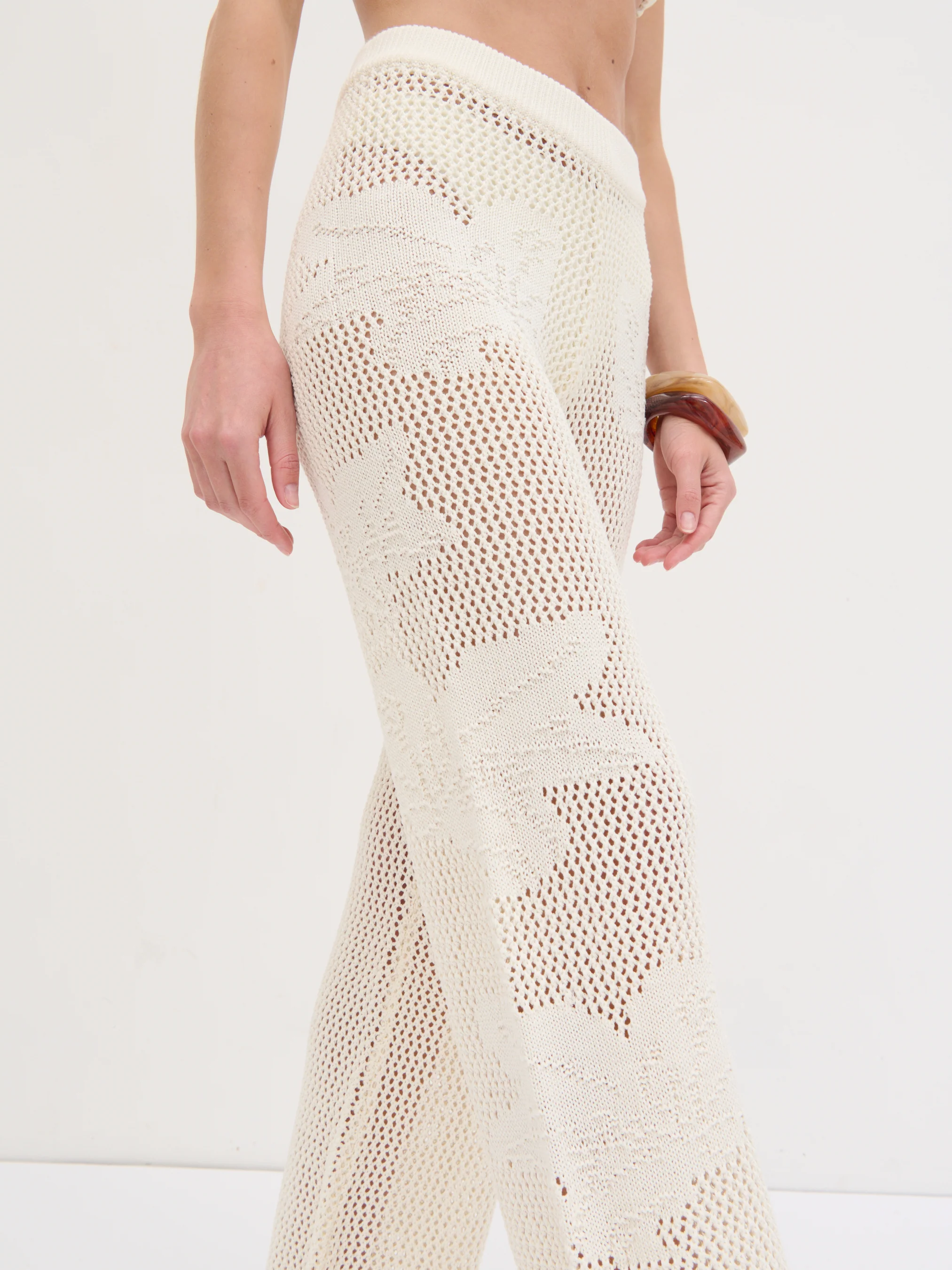 Mireille Knit Wide Leg Trousers - Cream - Image 3