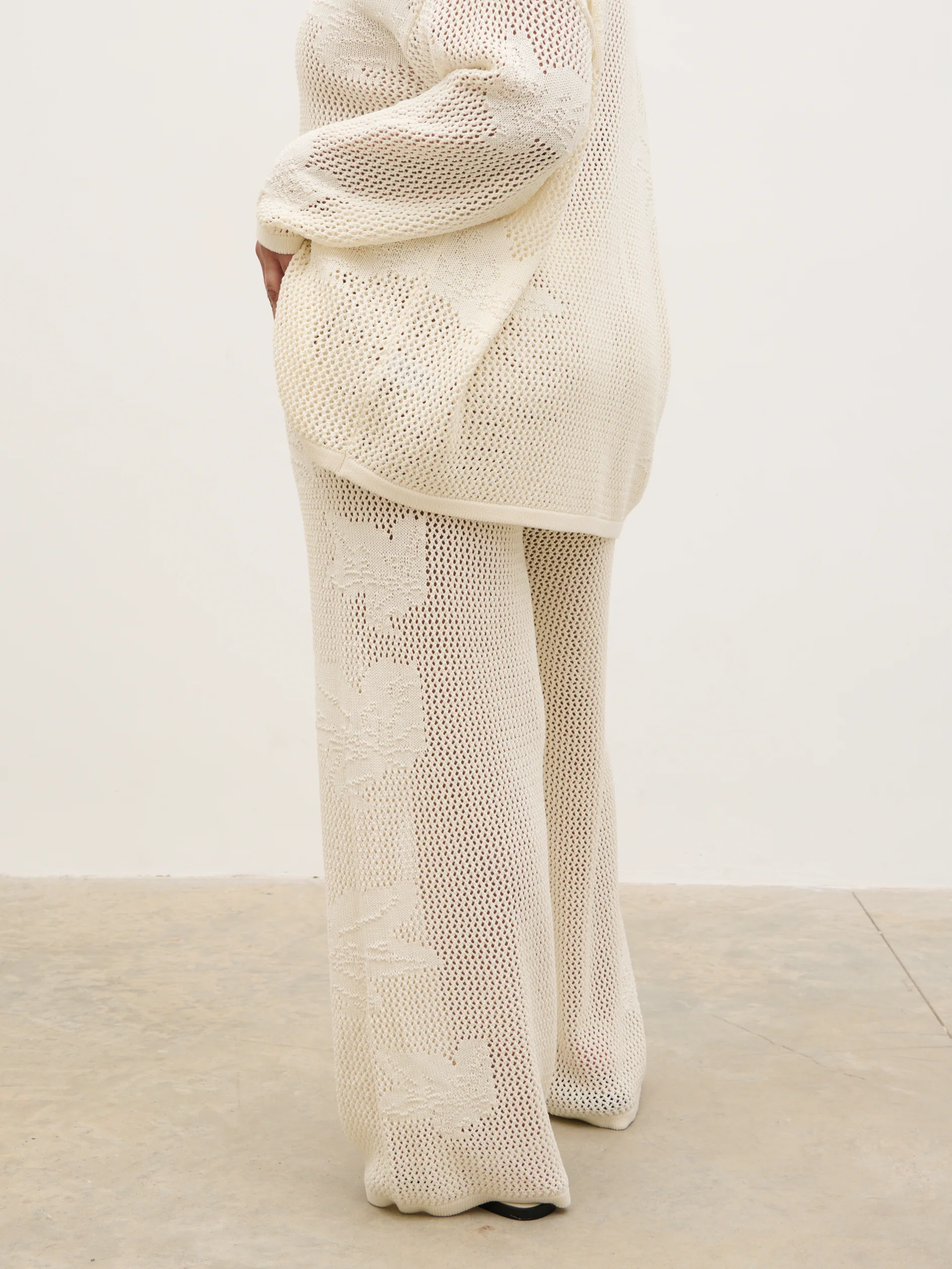 Mireille Knit Wide Leg Trousers Curve - Cream - Image 2