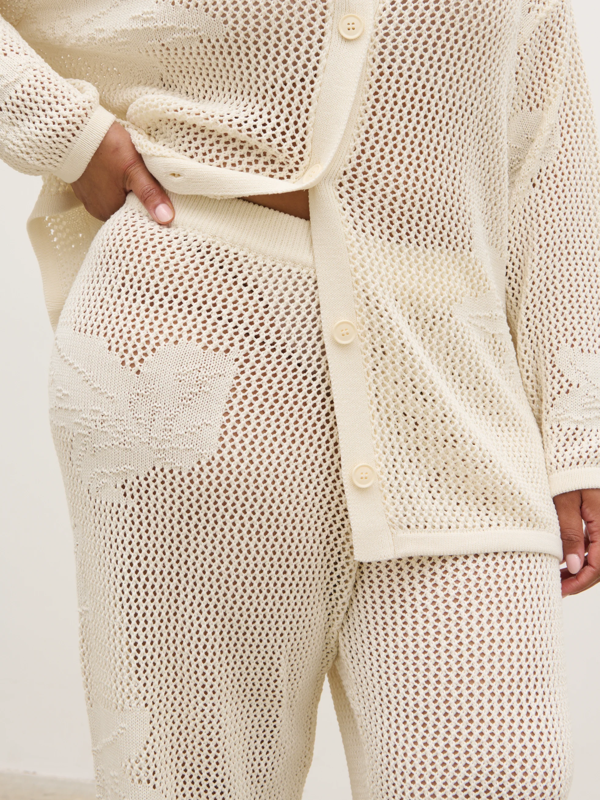 Mireille Knit Wide Leg Trousers Curve - Cream - Image 3