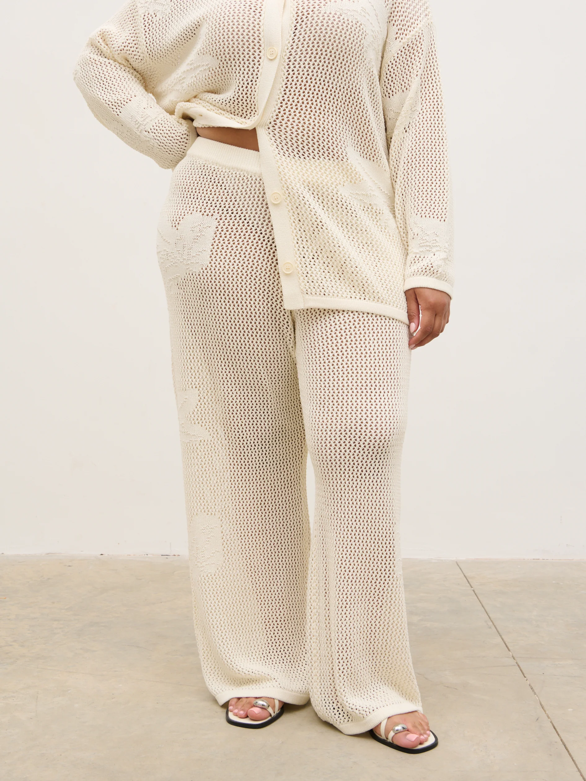 Mireille Knit Wide Leg Trousers Curve - Cream - Image 4
