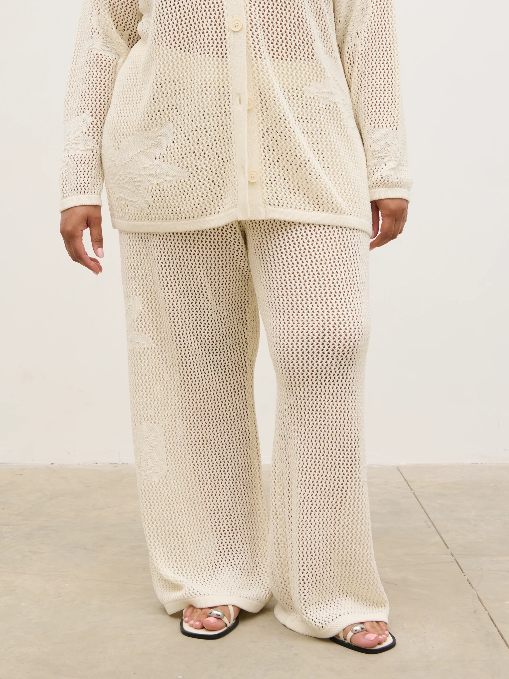 Mireille Knit Wide Leg Trousers Curve - Cream - Image 5