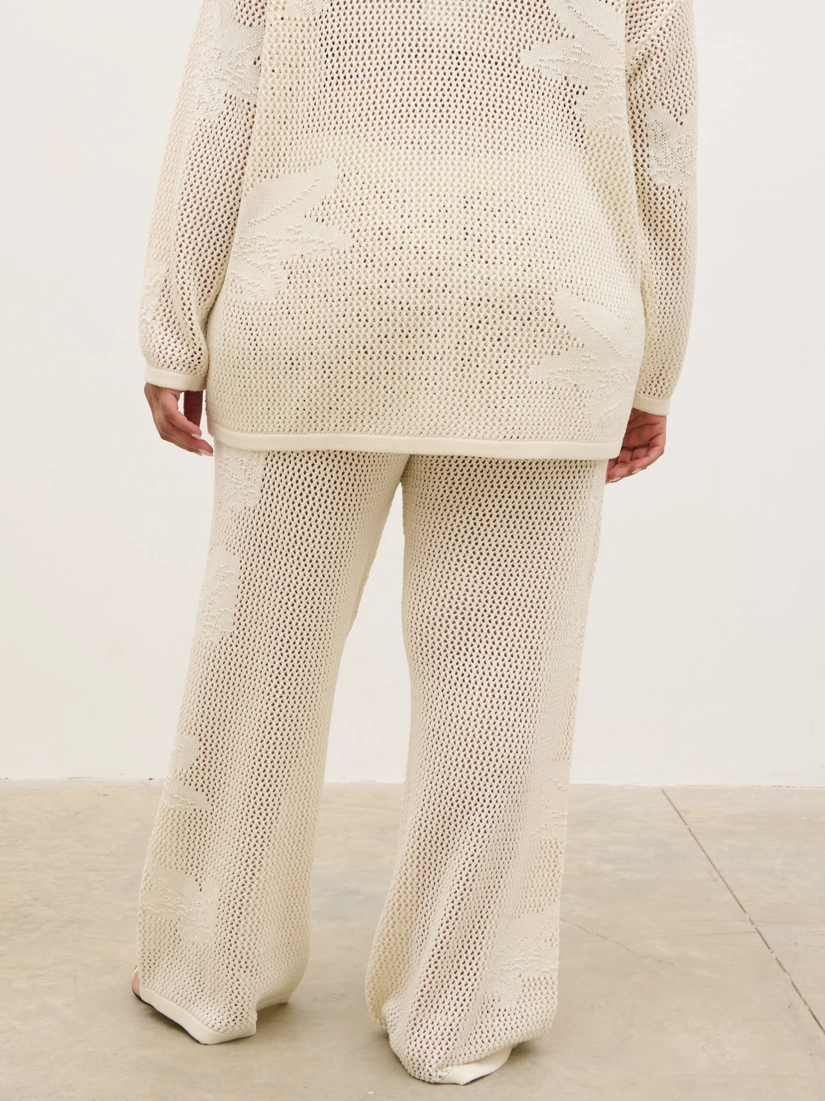 Mireille Knit Wide Leg Trousers Curve - Cream - Image 6