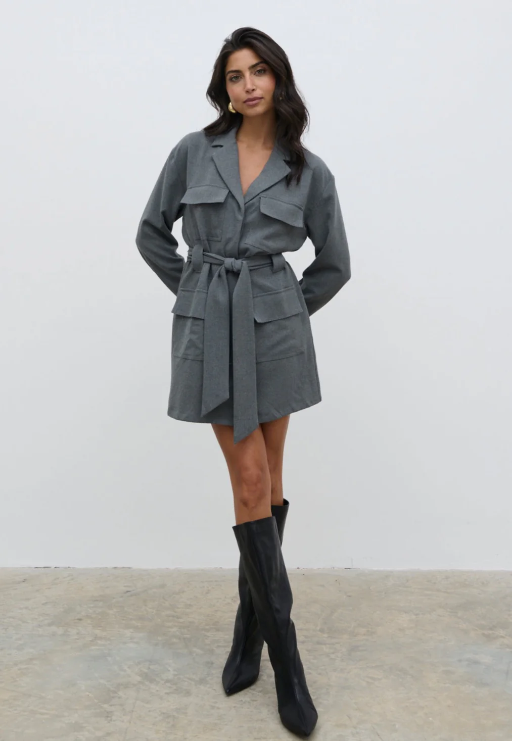 Morgan Tailored Cargo Mini Dress - Grey - Image 3