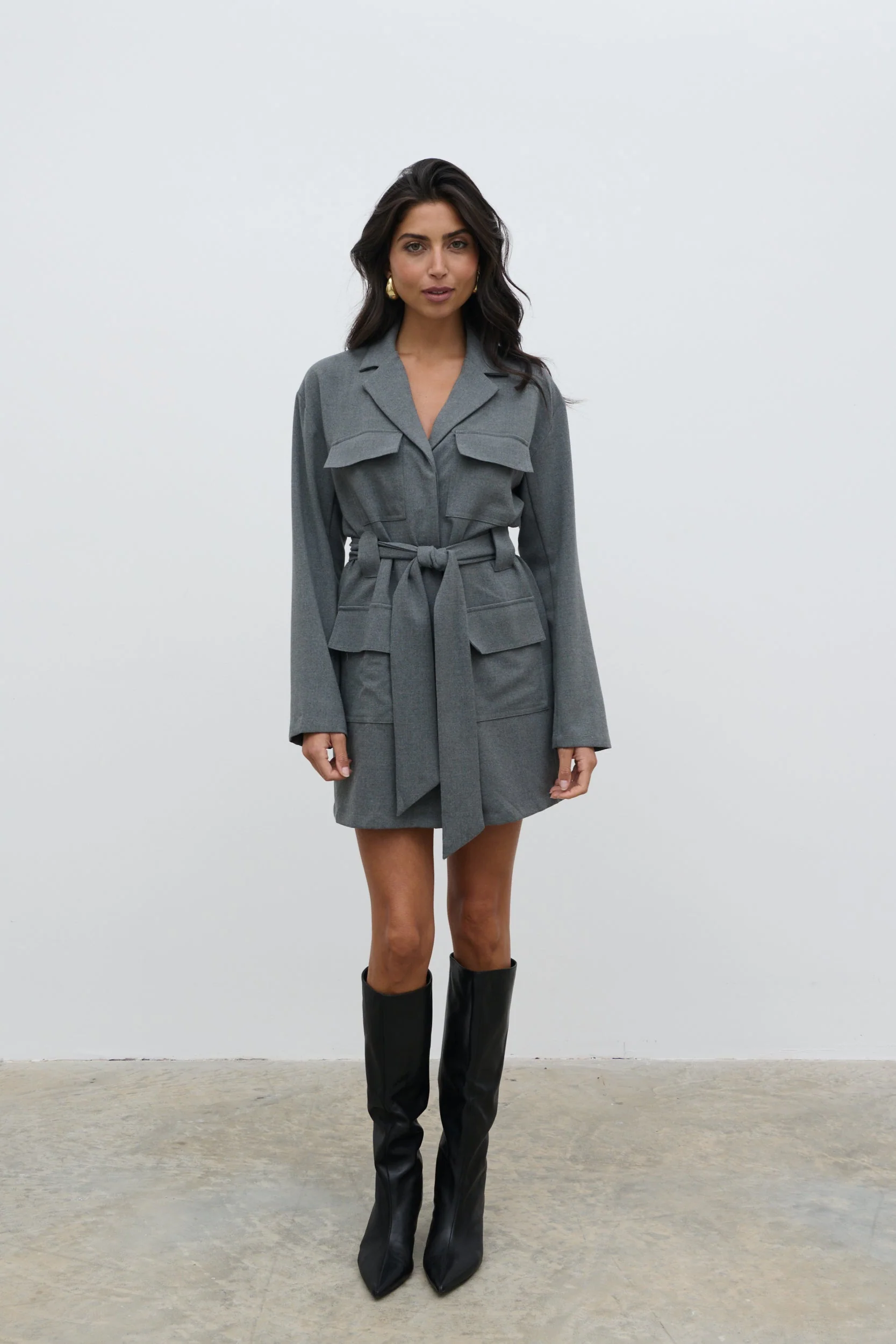Morgan Tailored Cargo Mini Dress - Grey - Image 6