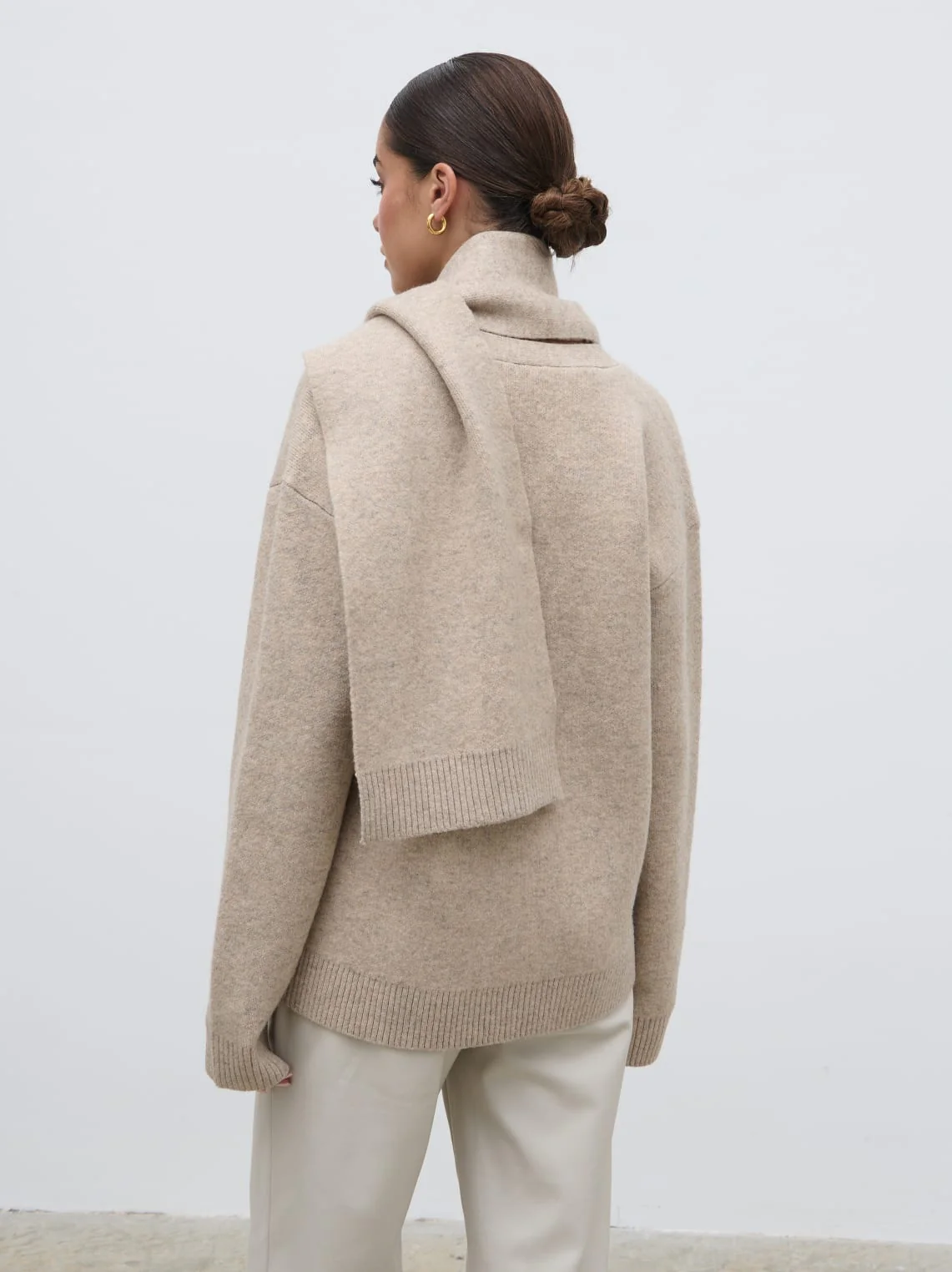 Murphy Cardigan Knit Scarf Set - Beige - Image 4