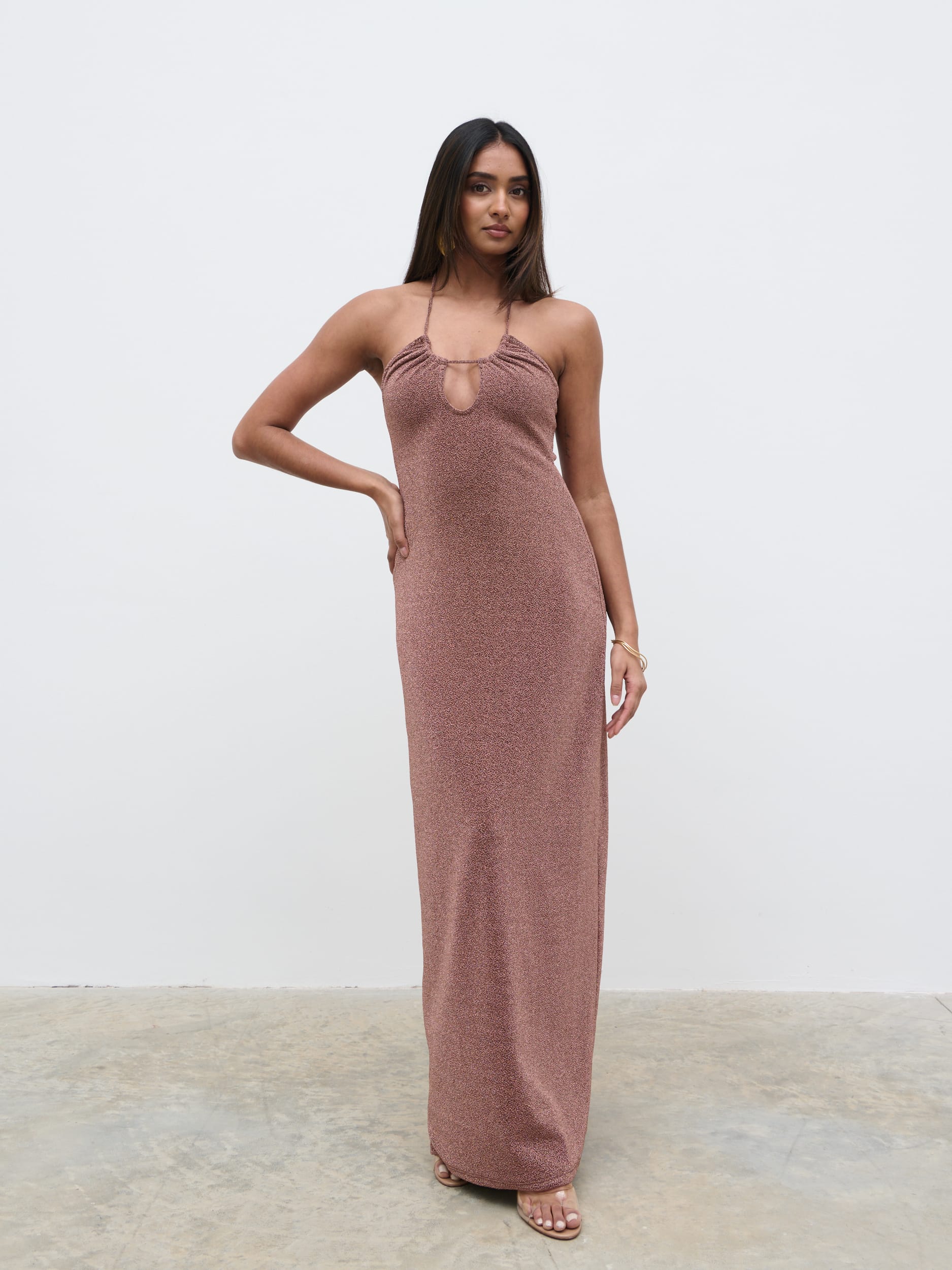 Myka Shimmer Jersey Slip Dress - Bronze Rose - Image 2