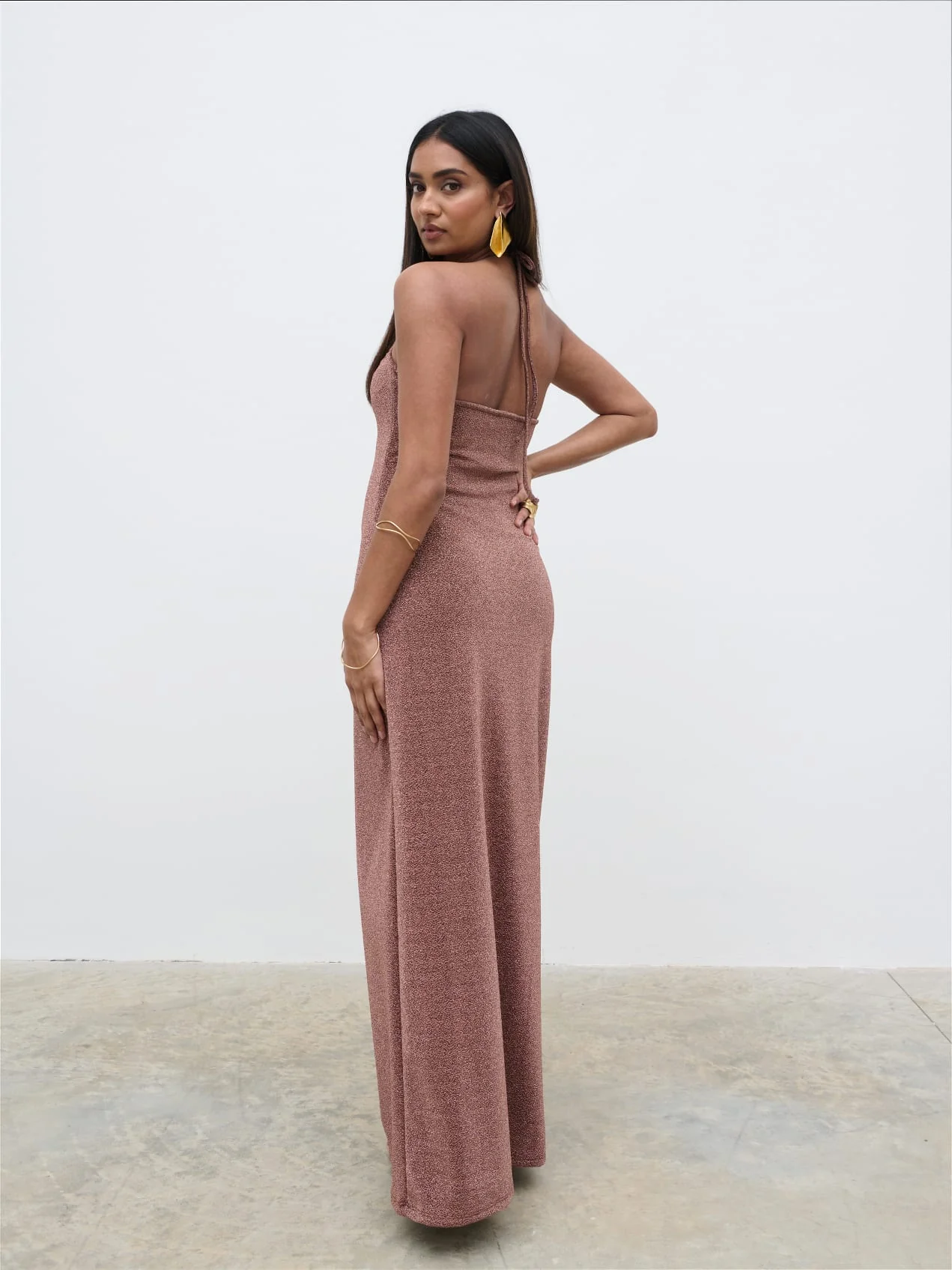 Myka Shimmer Jersey Slip Dress - Bronze Rose - Image 3