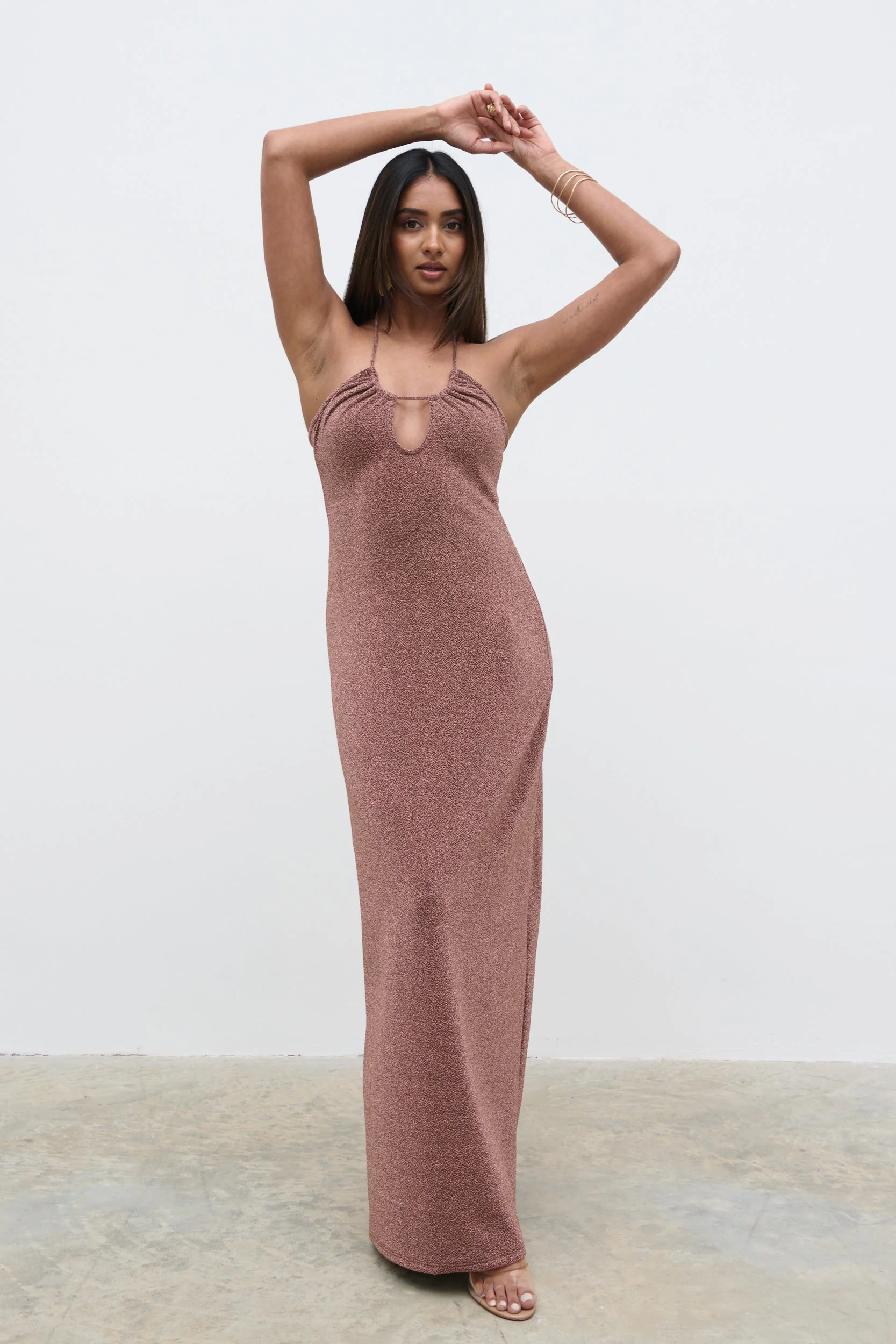 Myka Shimmer Jersey Slip Dress - Bronze Rose - Image 5