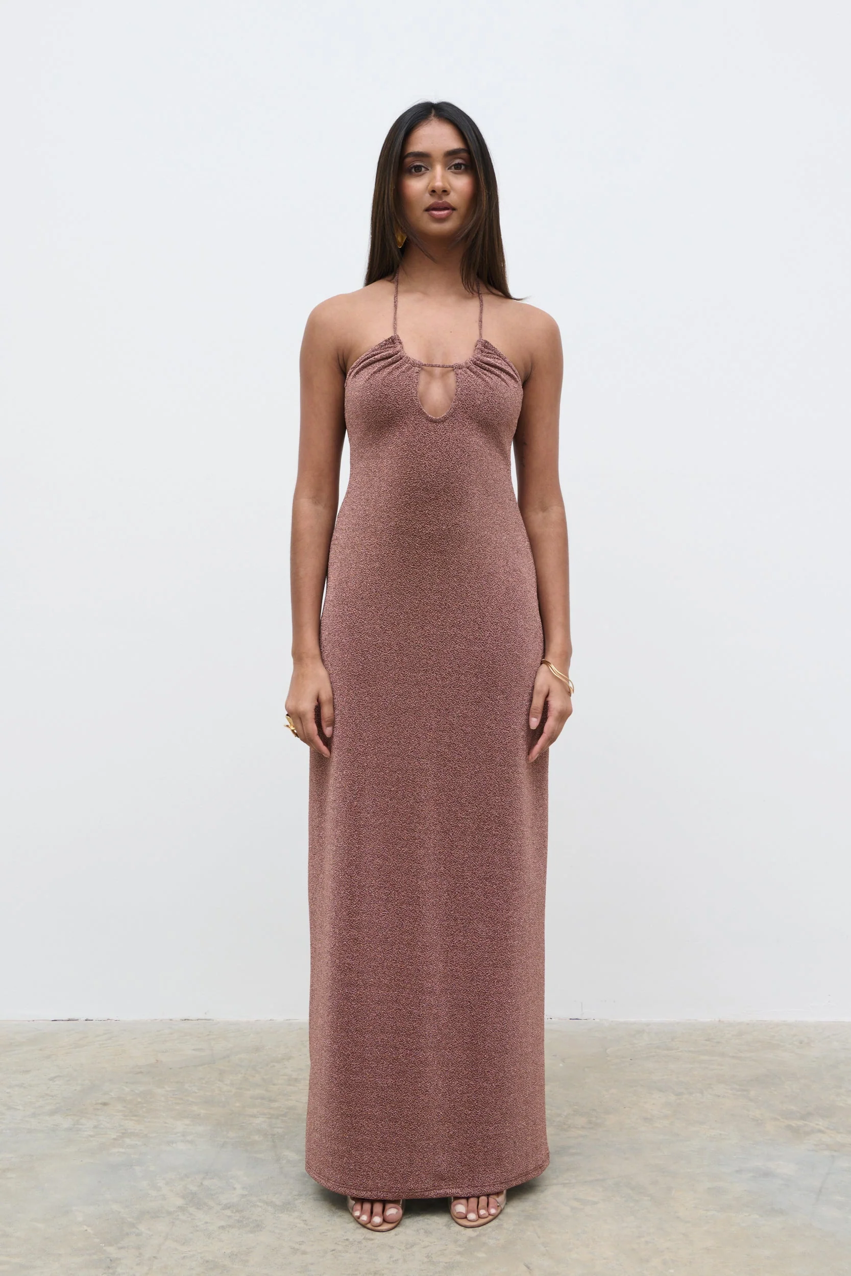 Myka Shimmer Jersey Slip Dress - Bronze Rose - Image 6