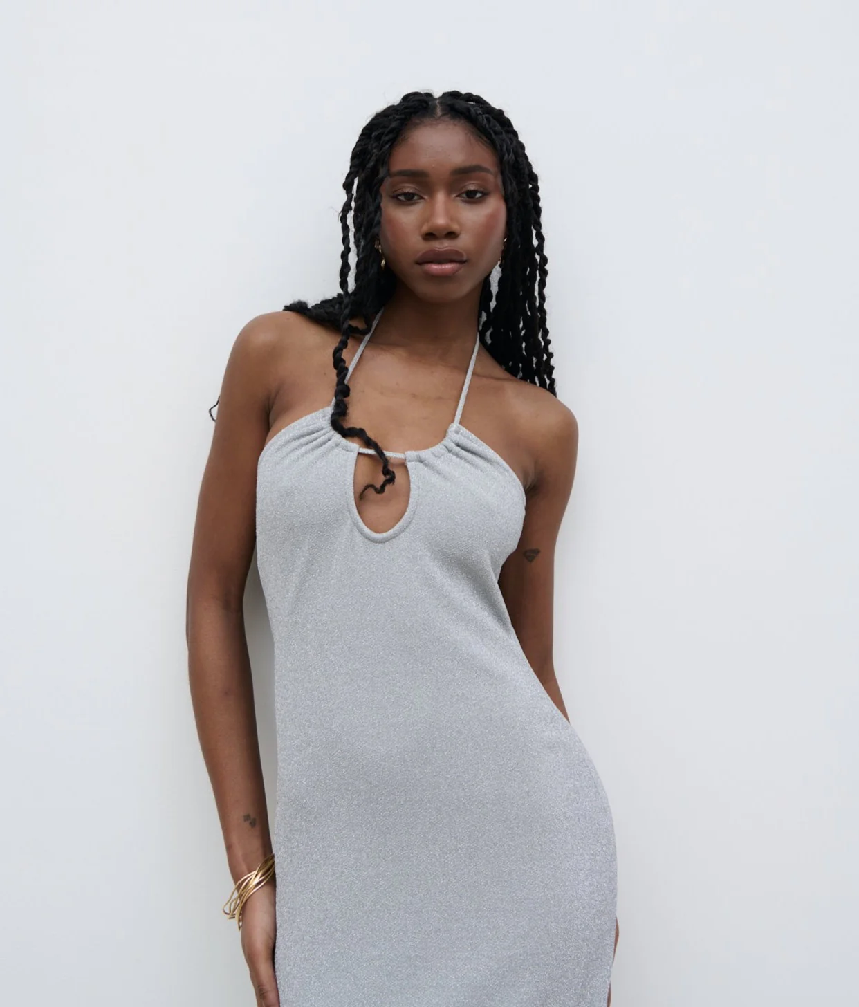 Myka Shimmer Jersey Slip Dress - Silver - Image 2