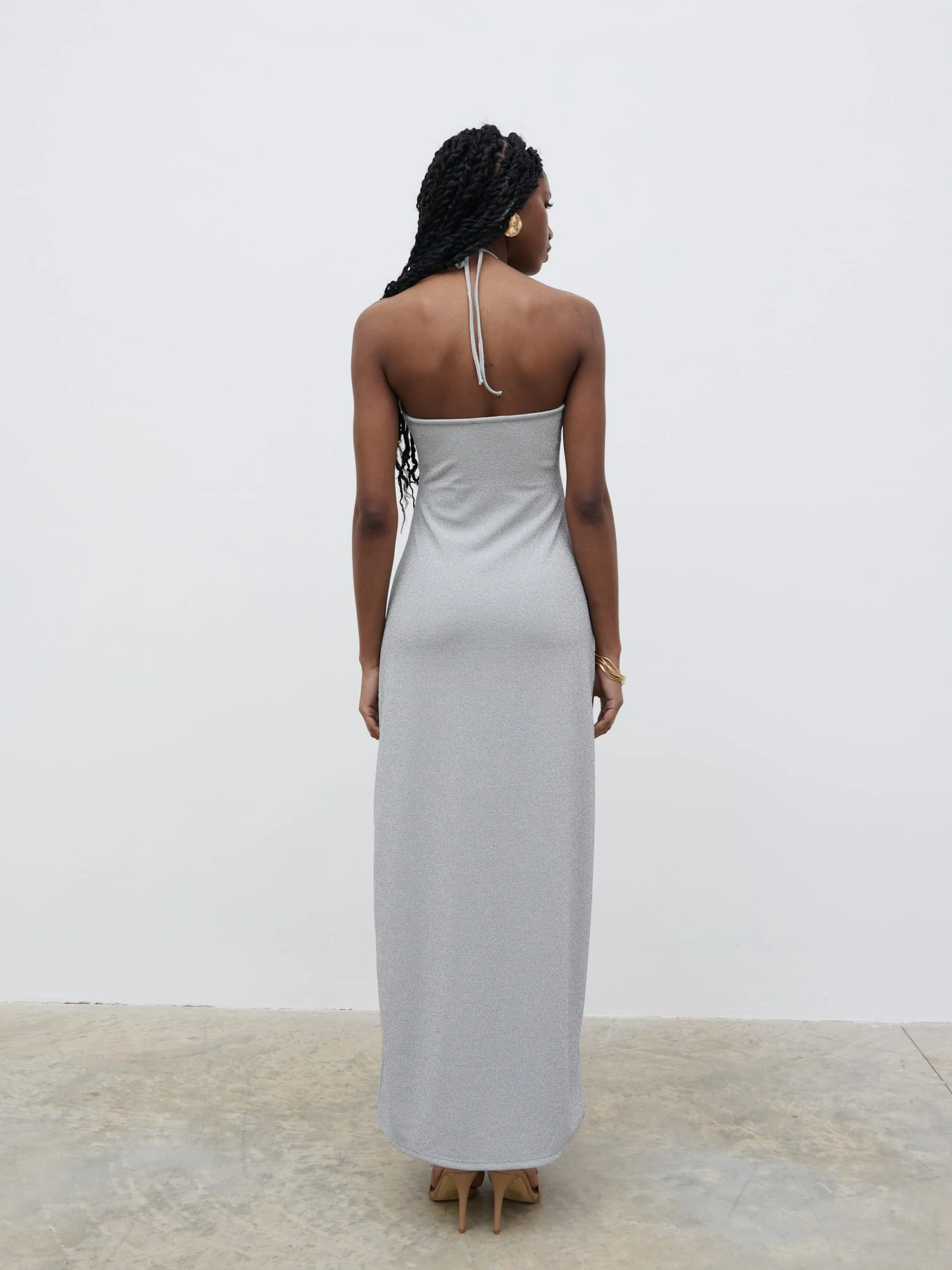 Myka Shimmer Jersey Slip Dress - Silver - Image 3