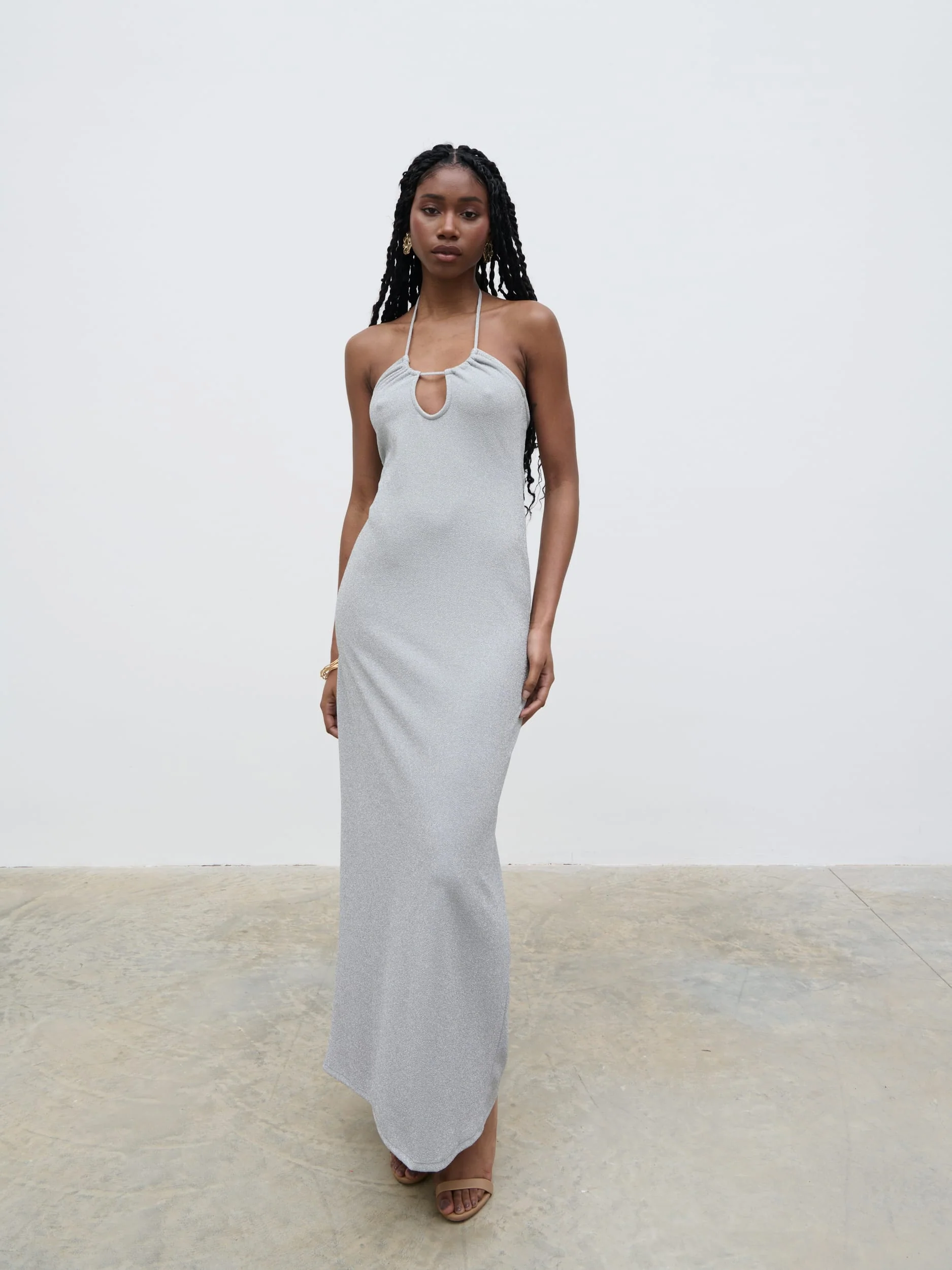 Myka Shimmer Jersey Slip Dress - Silver - Image 4