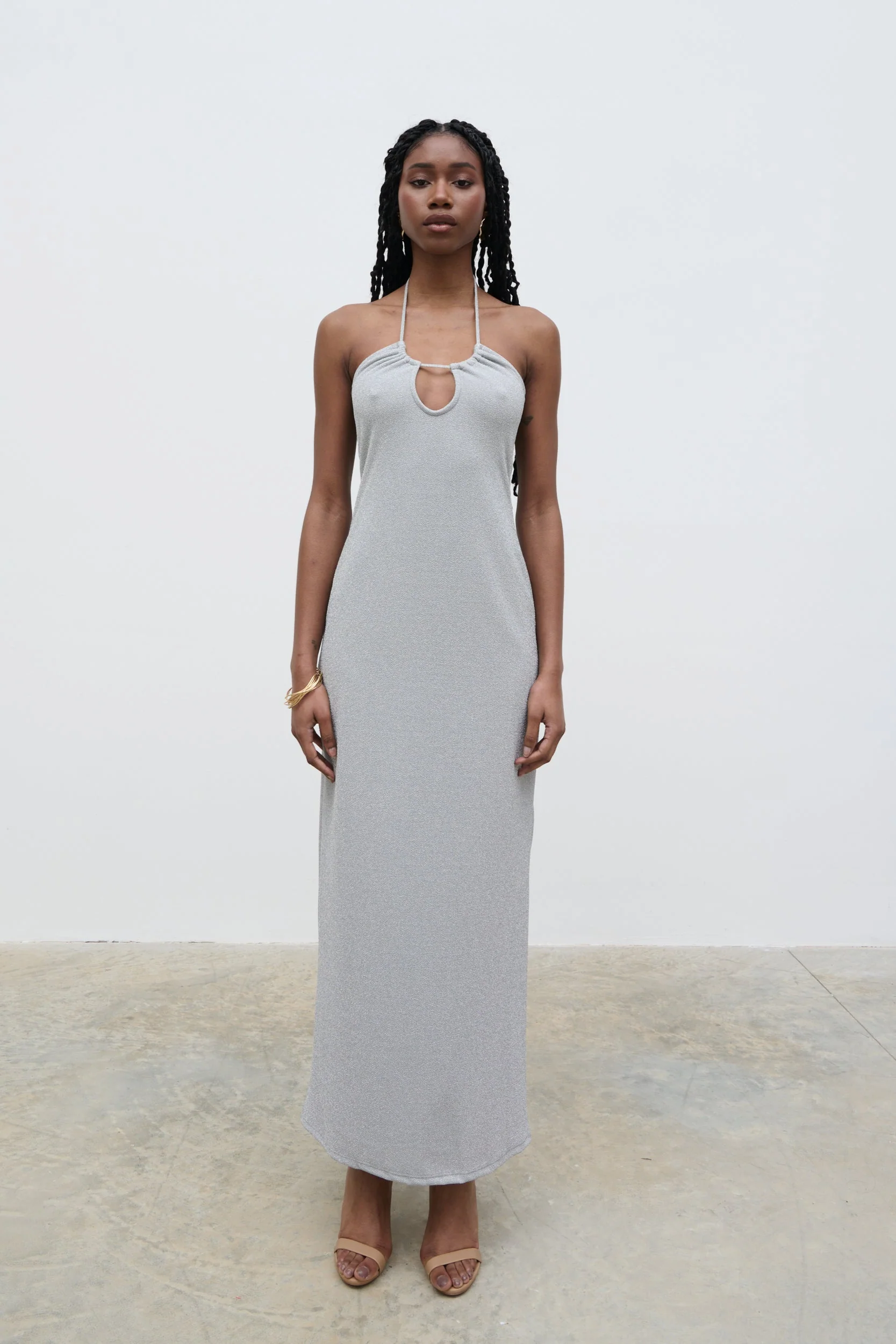 Myka Shimmer Jersey Slip Dress - Silver - Image 7