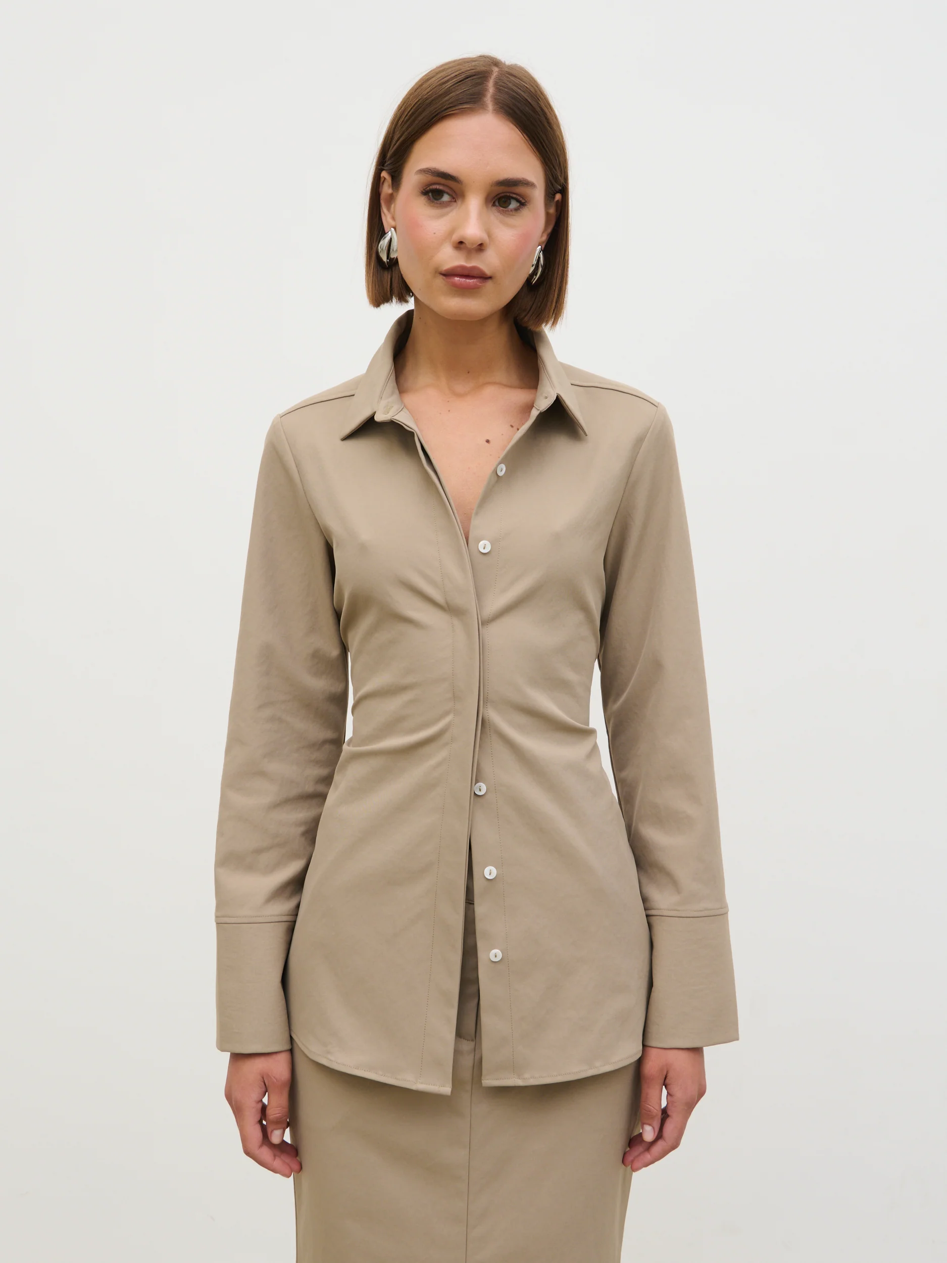 Myley Cinched Shirt - Taupe - Image 2