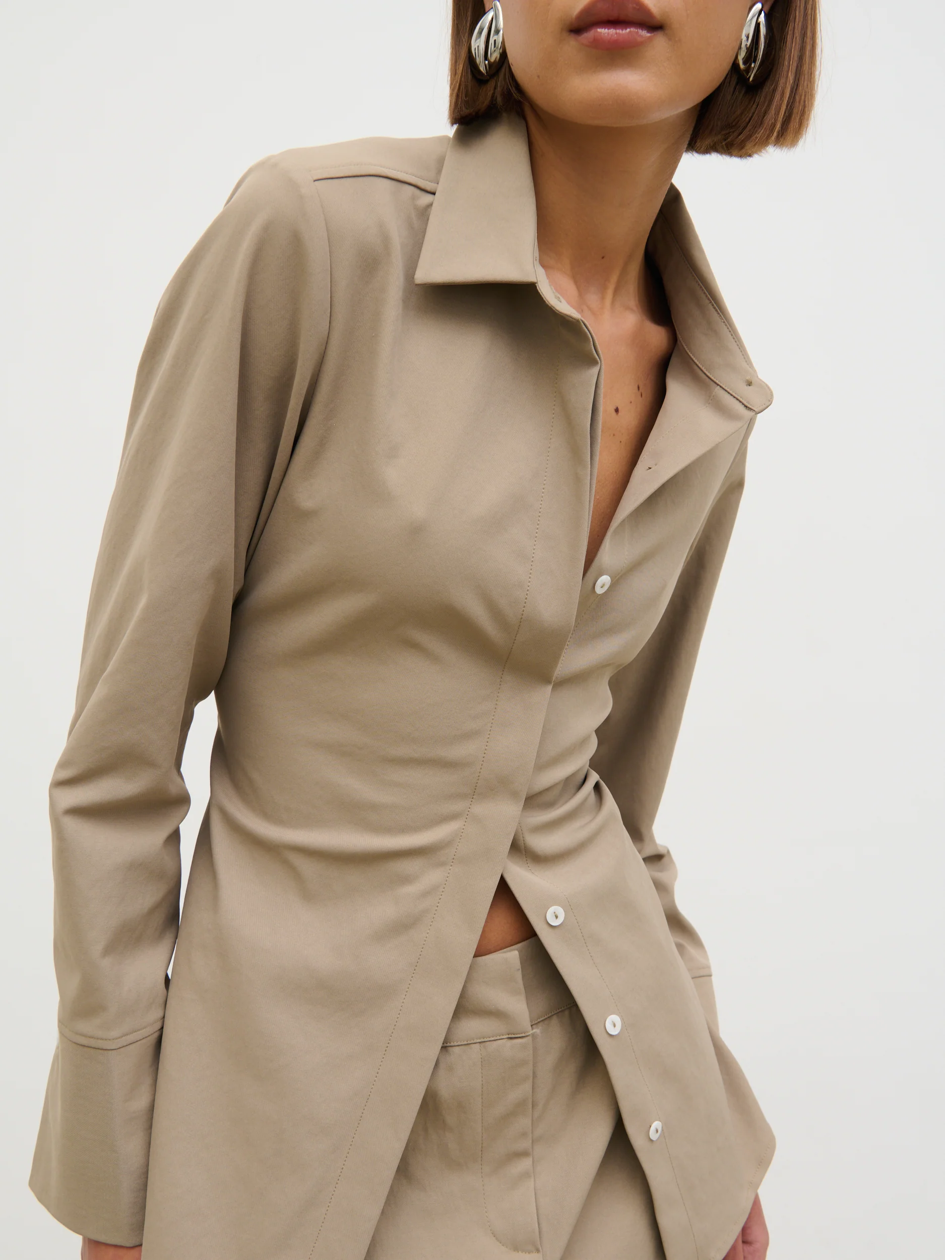 Myley Cinched Shirt - Taupe - Image 4