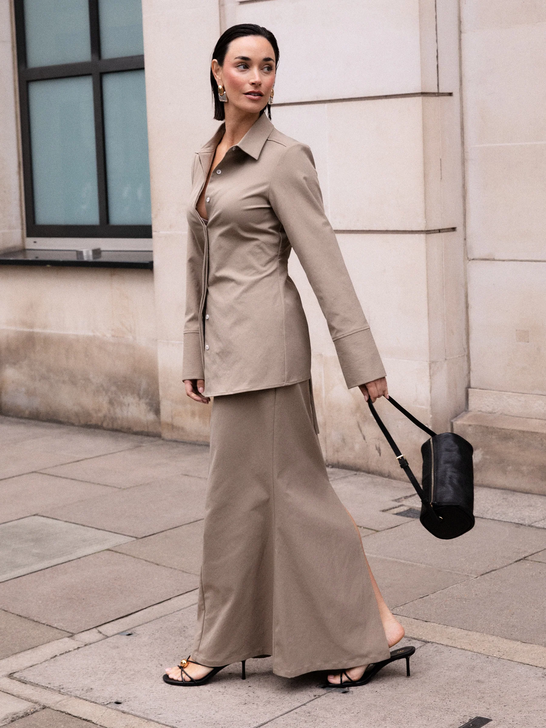 Myley Flare Maxi Skirt - Taupe - Image 2
