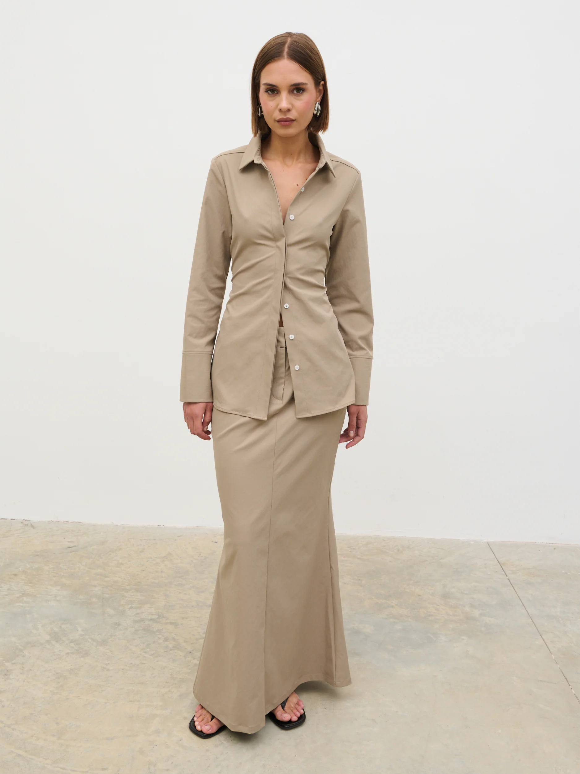 Myley Flare Maxi Skirt - Taupe - Image 6