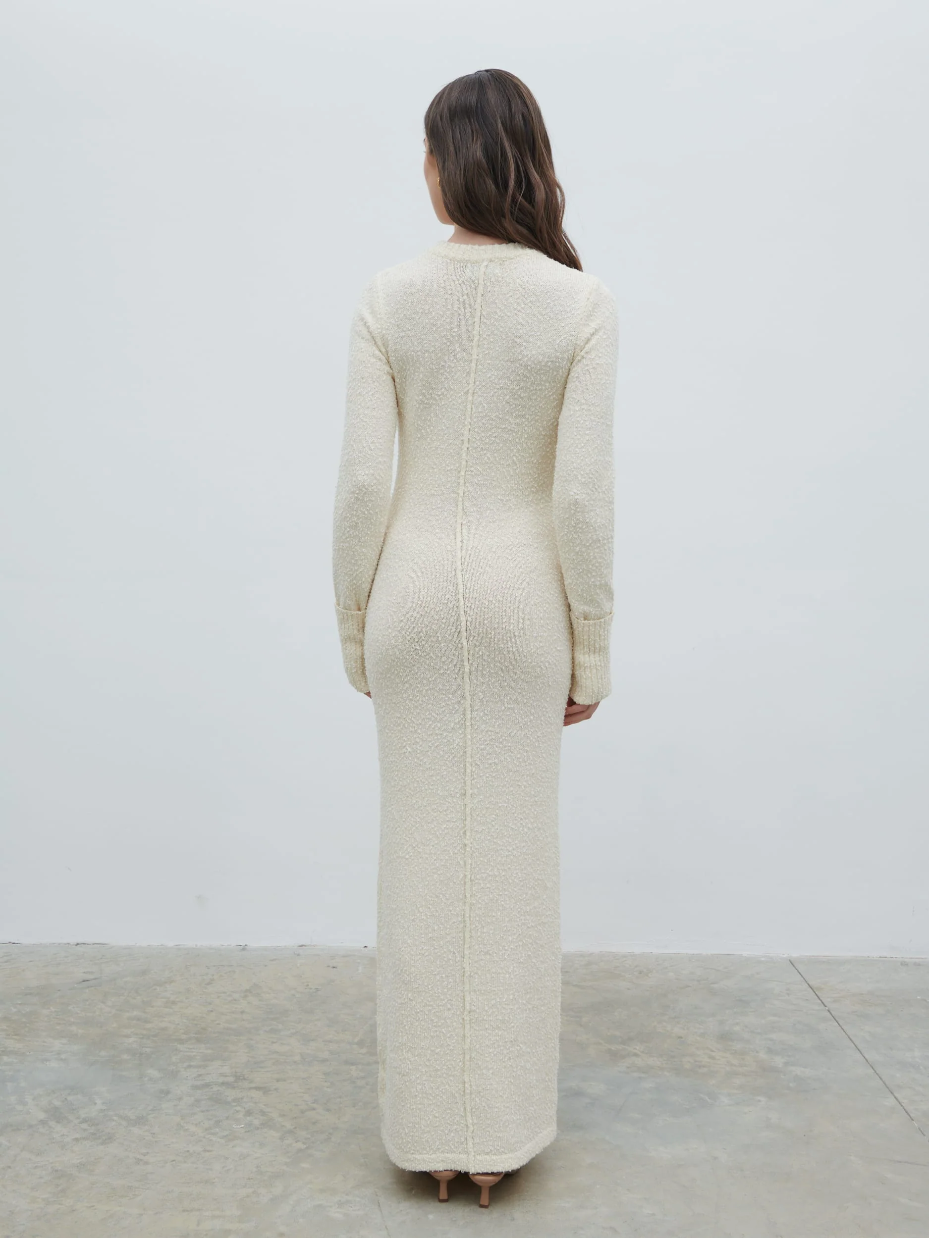 Nala Boucle Exposed Seam Knit Midaxi Dress - Cream - Image 5