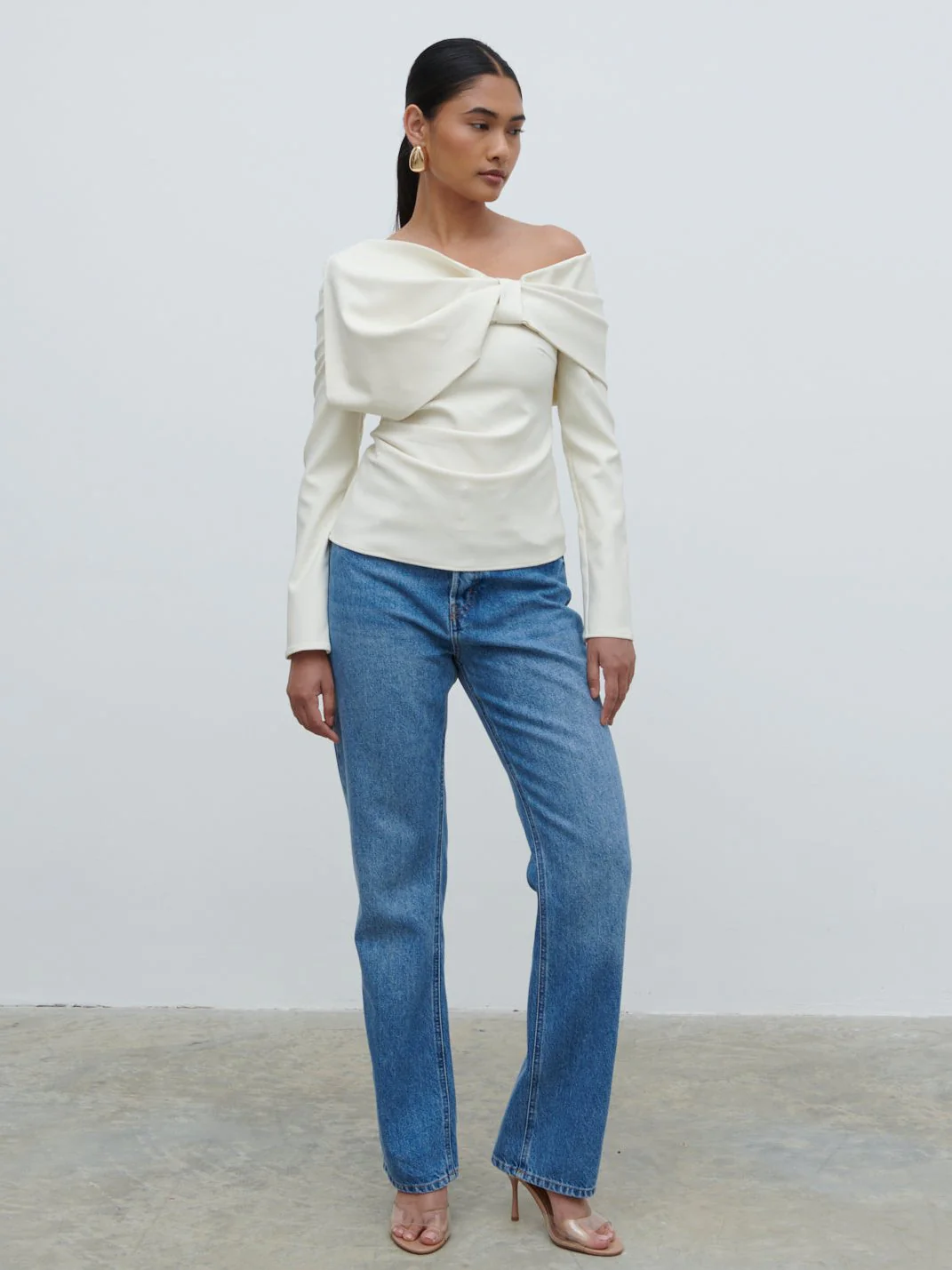 Naomi Exaggerated Bow Top - Cream - Image 4