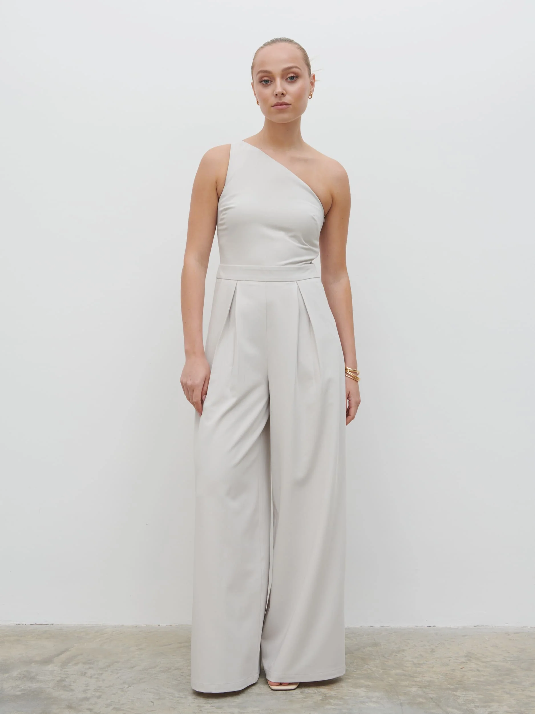 Natalie One Shoulder Jumpsuit - Stone - Image 5