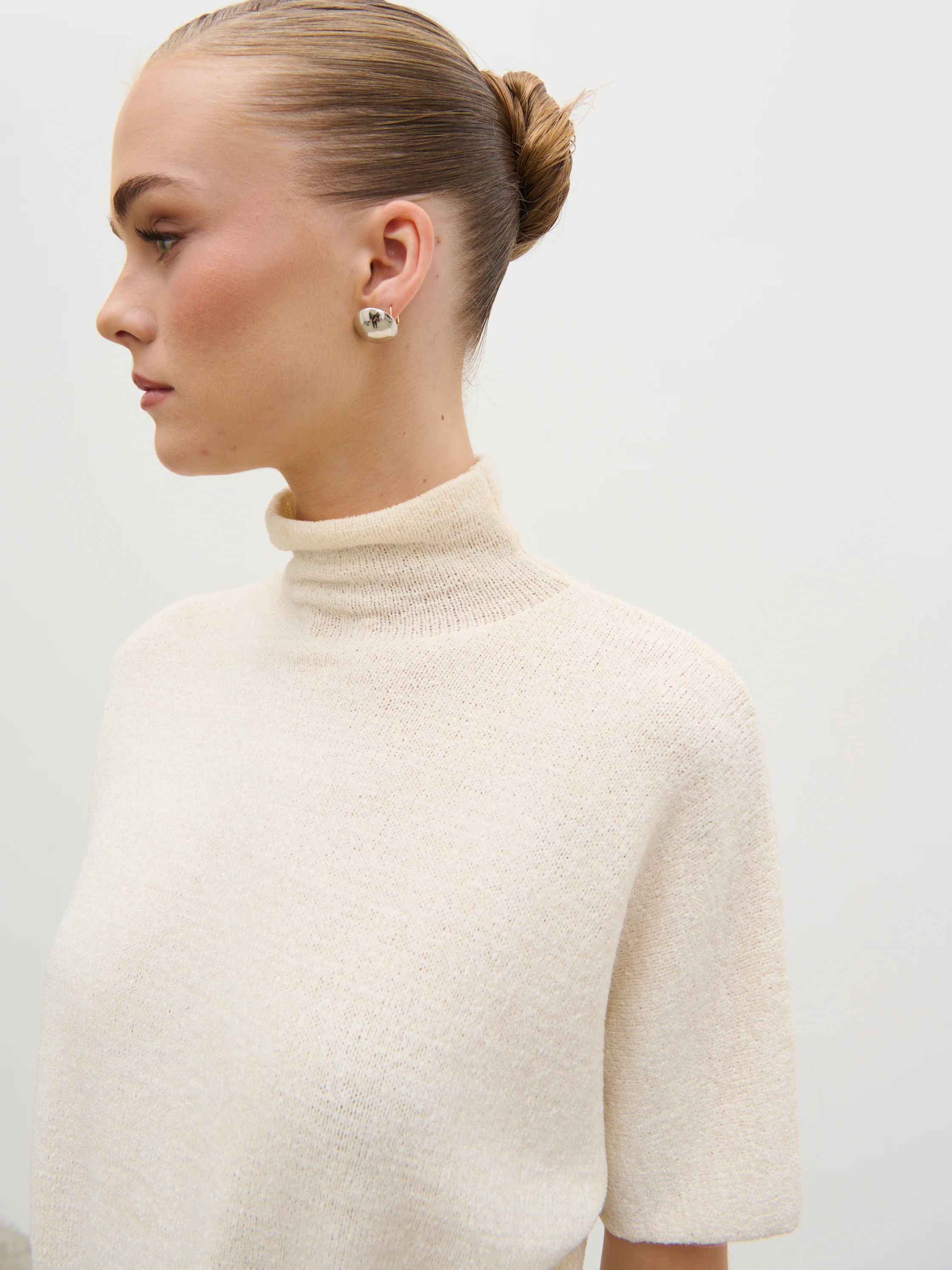 Nava Grown Neck Belted Knit Top - Cream - Image 3