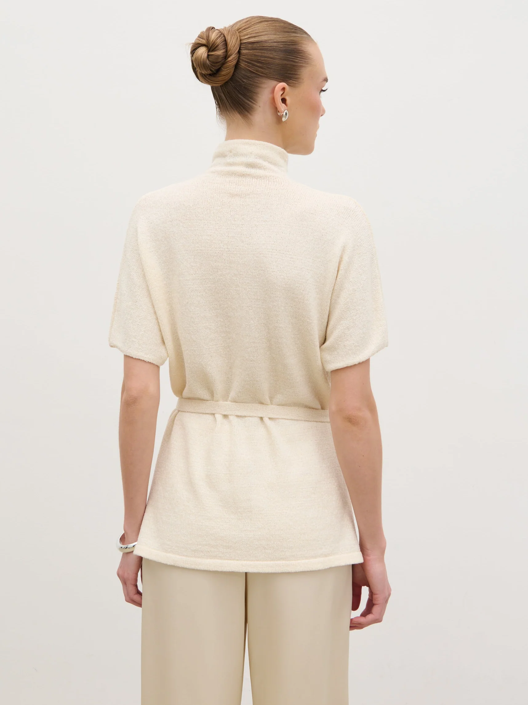 Nava Grown Neck Belted Knit Top - Cream - Image 5