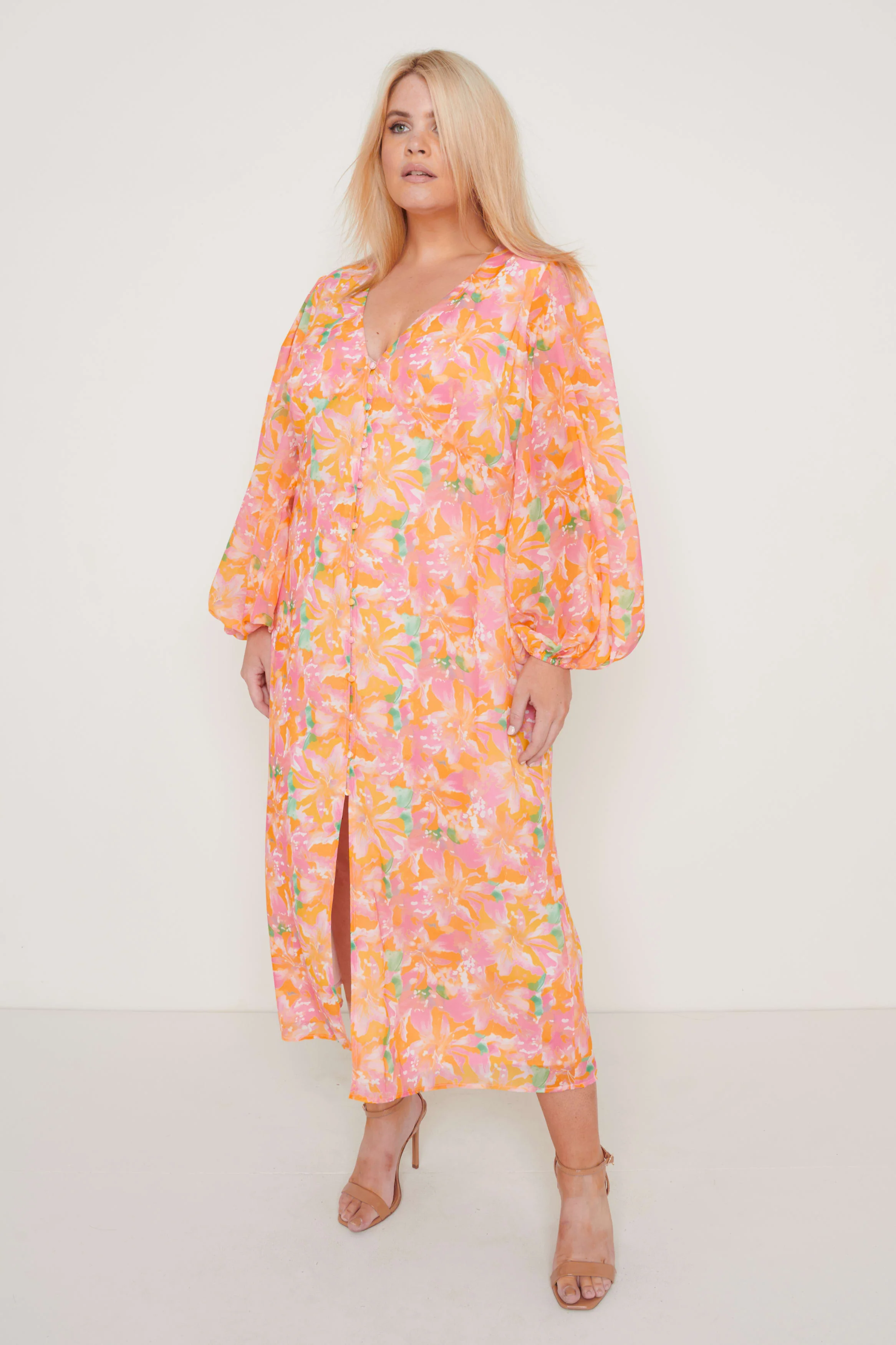 Naya Midaxi Dress - Orange and Pink Floral - Image 10