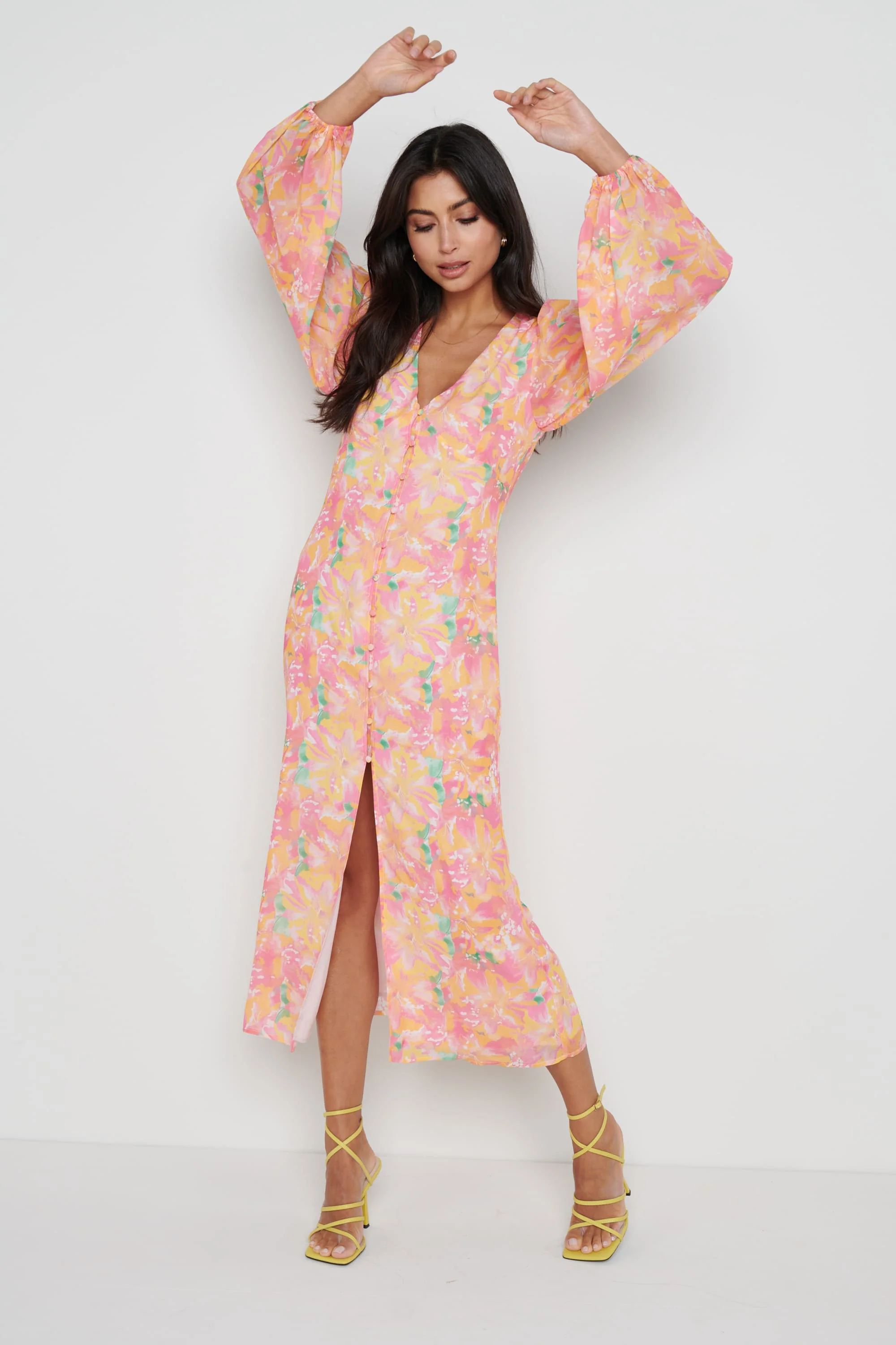 Naya Midaxi Dress - Orange and Pink Floral - Image 2