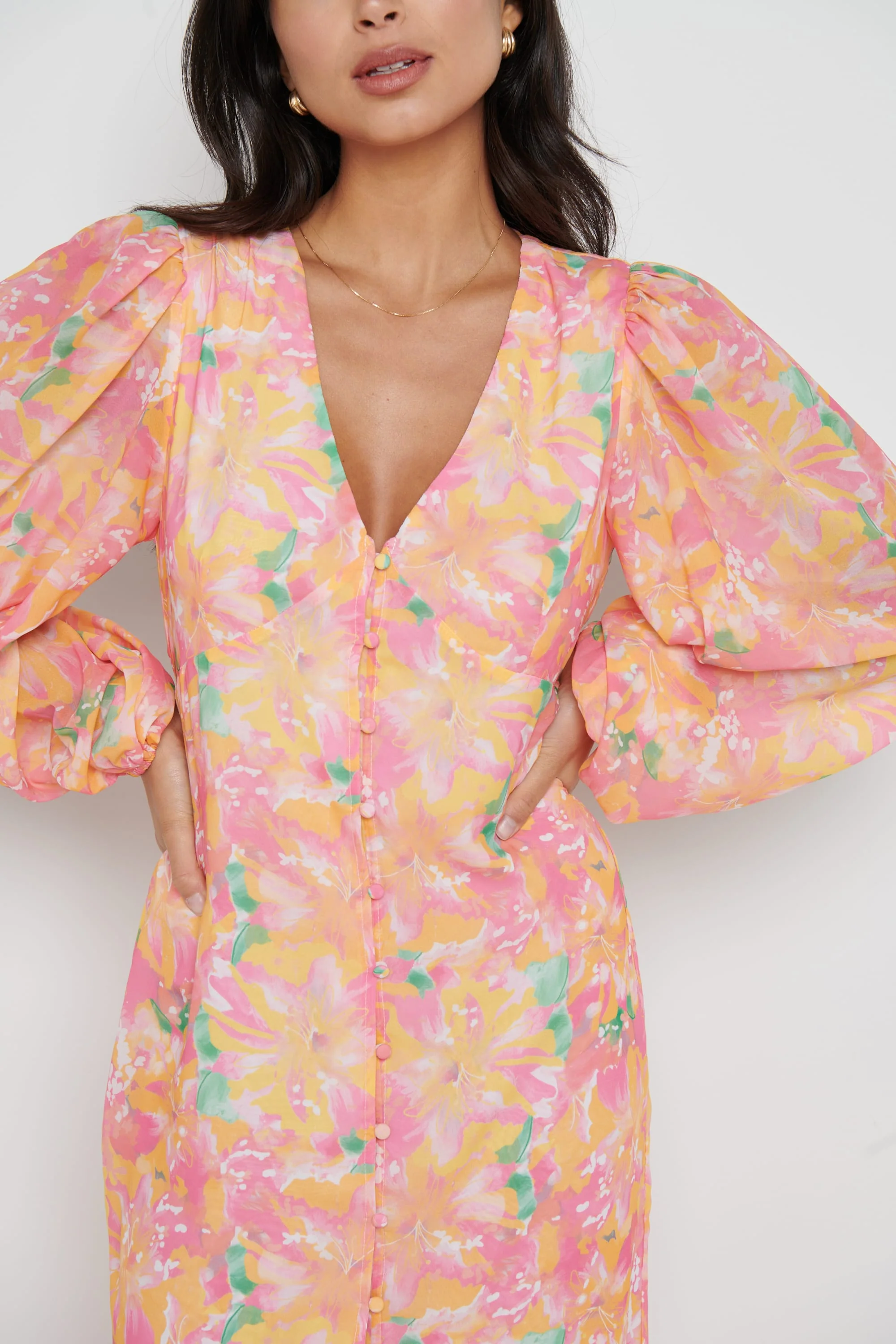 Naya Midaxi Dress - Orange and Pink Floral - Image 3