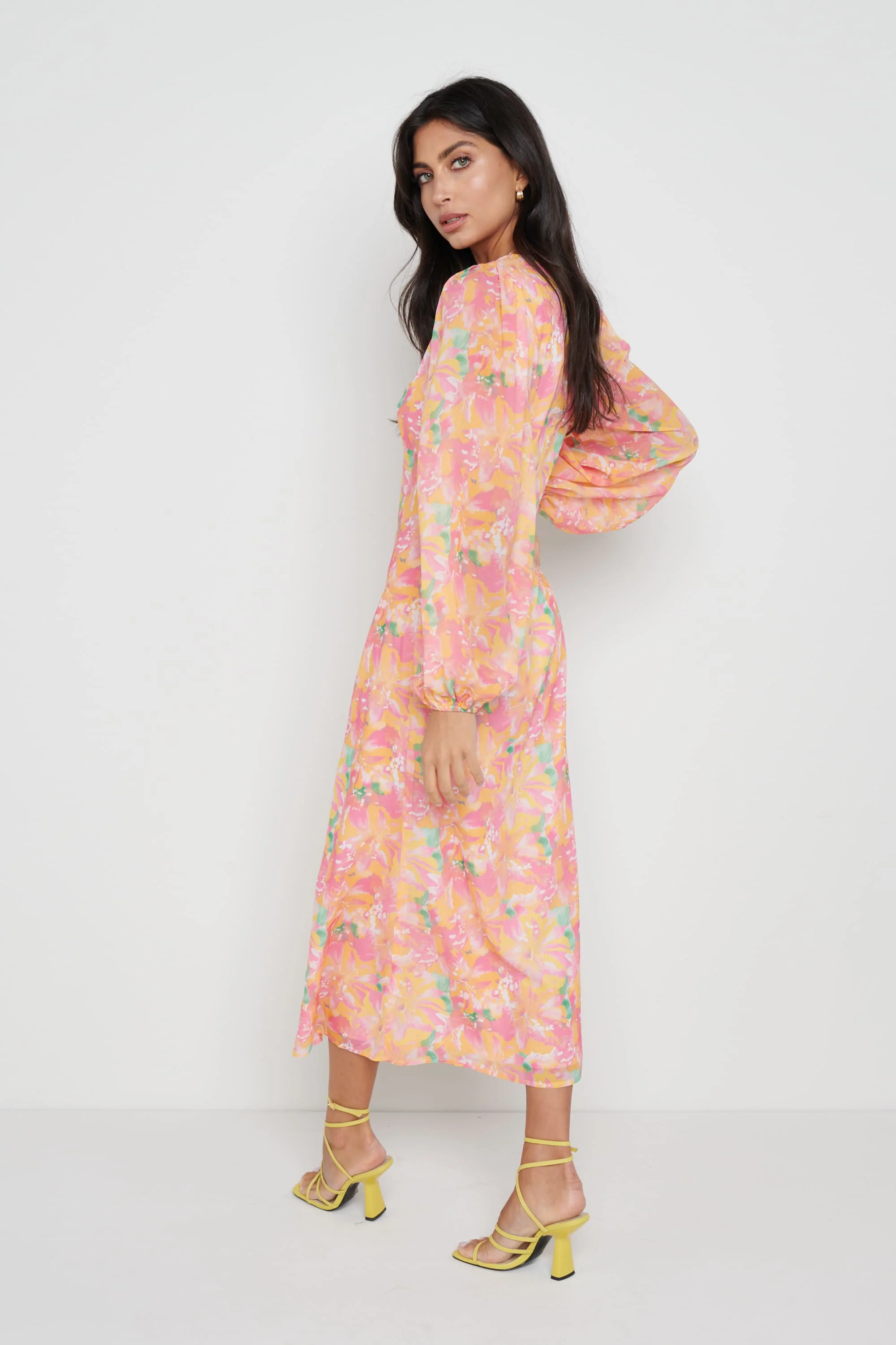 Naya Midaxi Dress - Orange and Pink Floral - Image 4