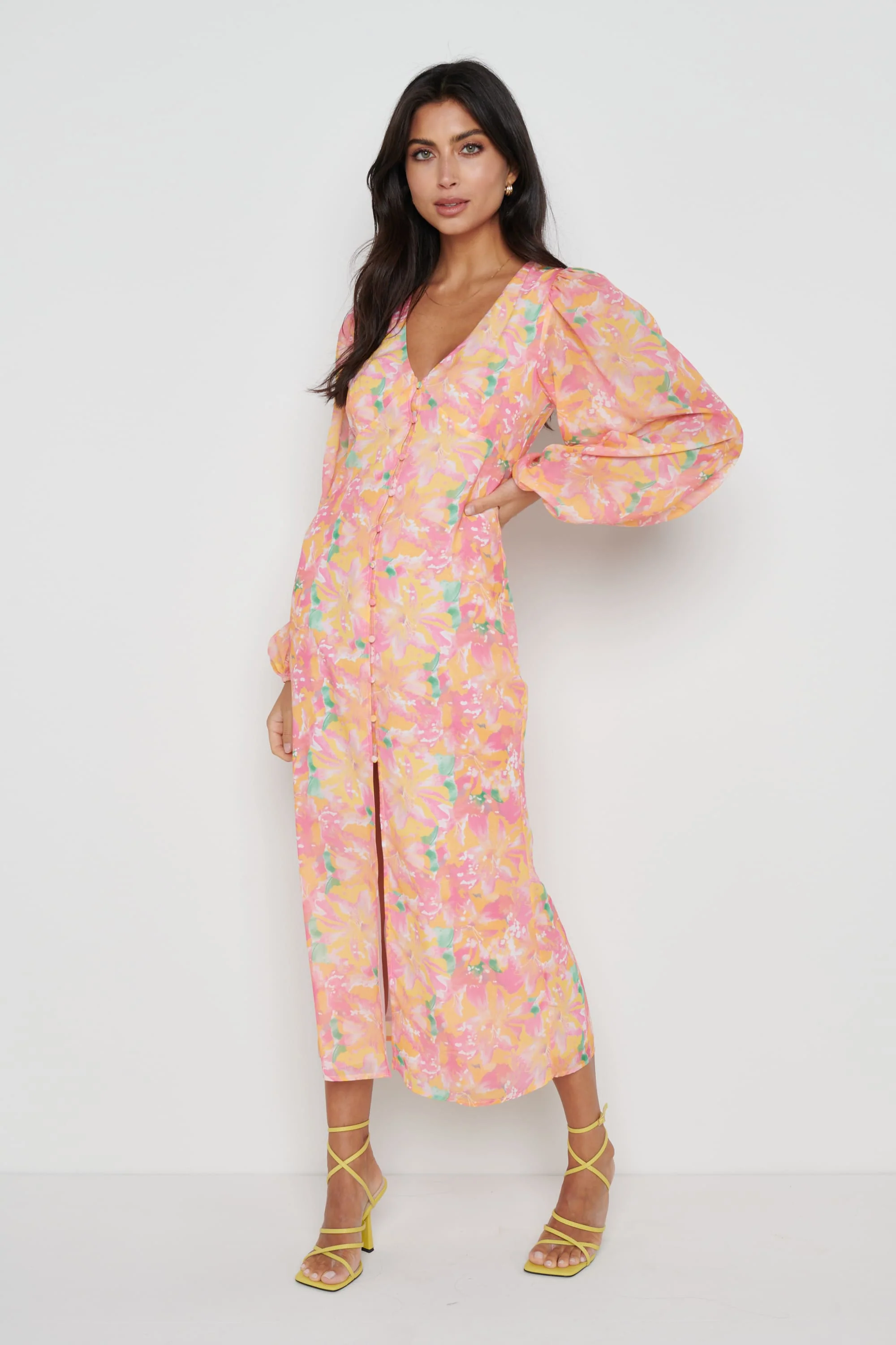 Naya Midaxi Dress - Orange and Pink Floral - Image 5