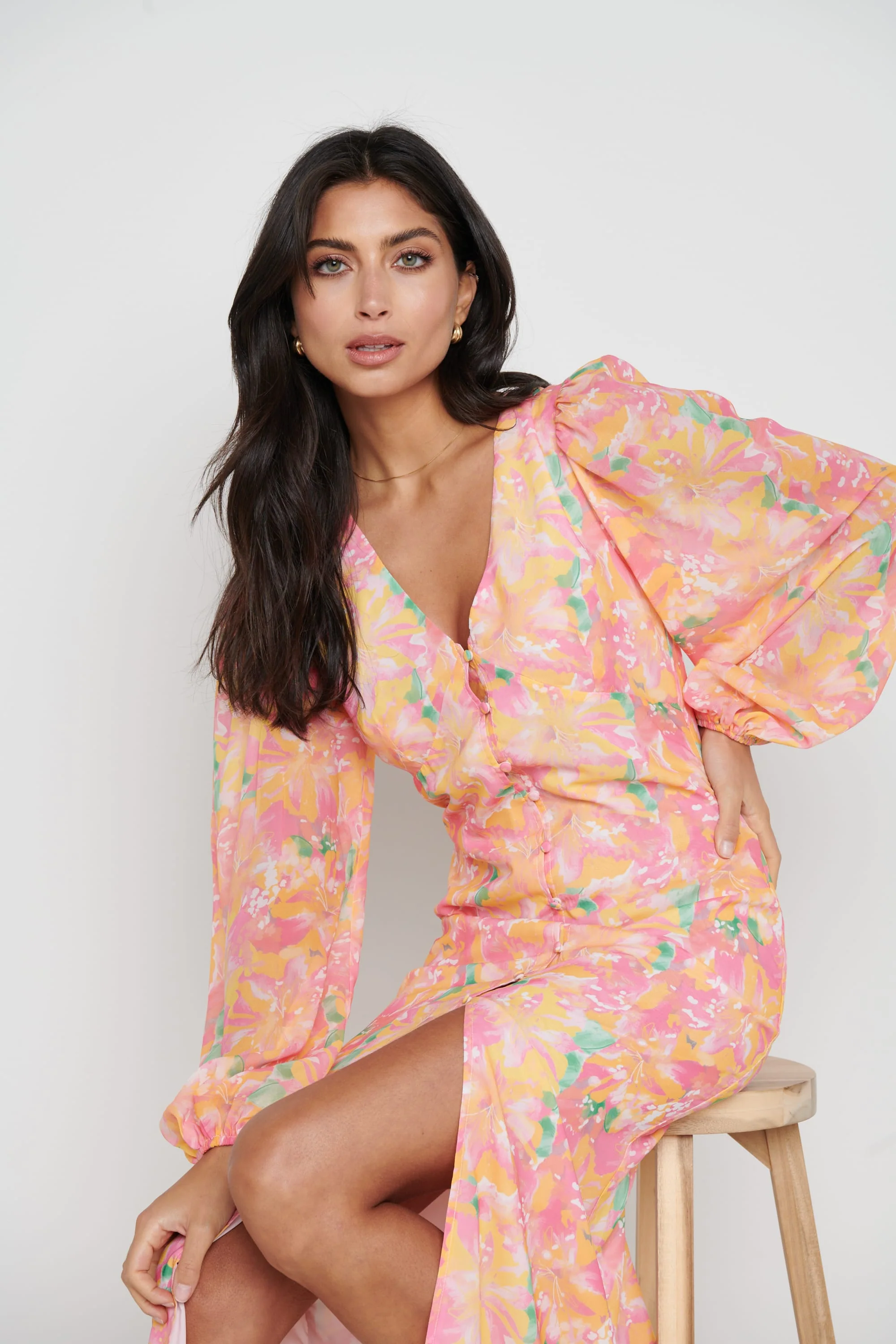 Naya Midaxi Dress - Orange and Pink Floral - Image 6