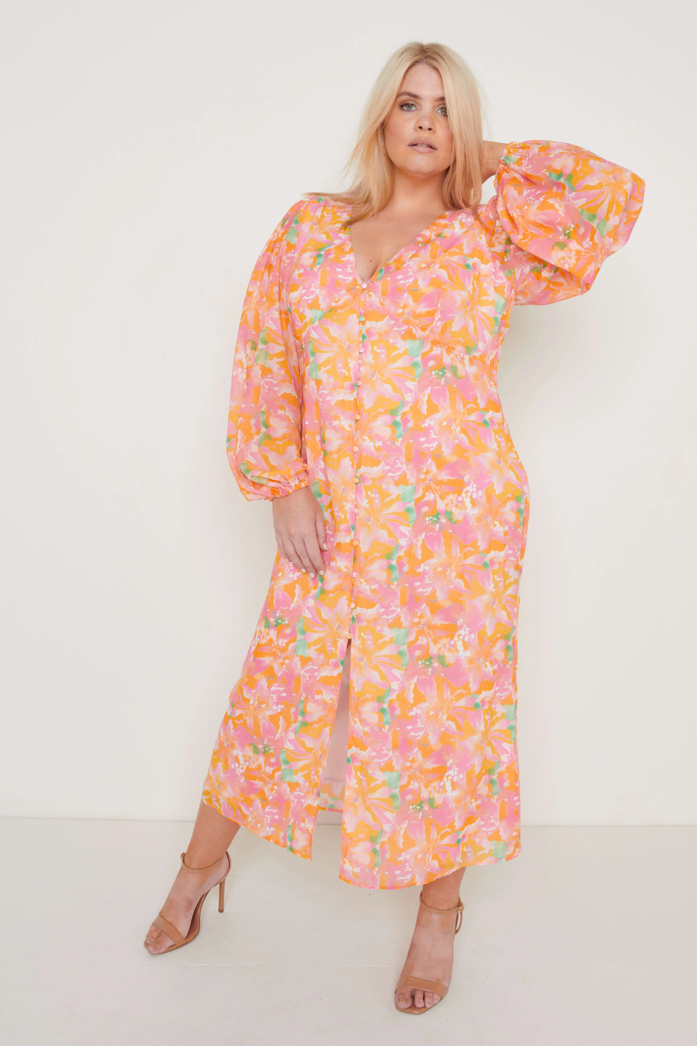Naya Midaxi Dress - Orange and Pink Floral - Image 7