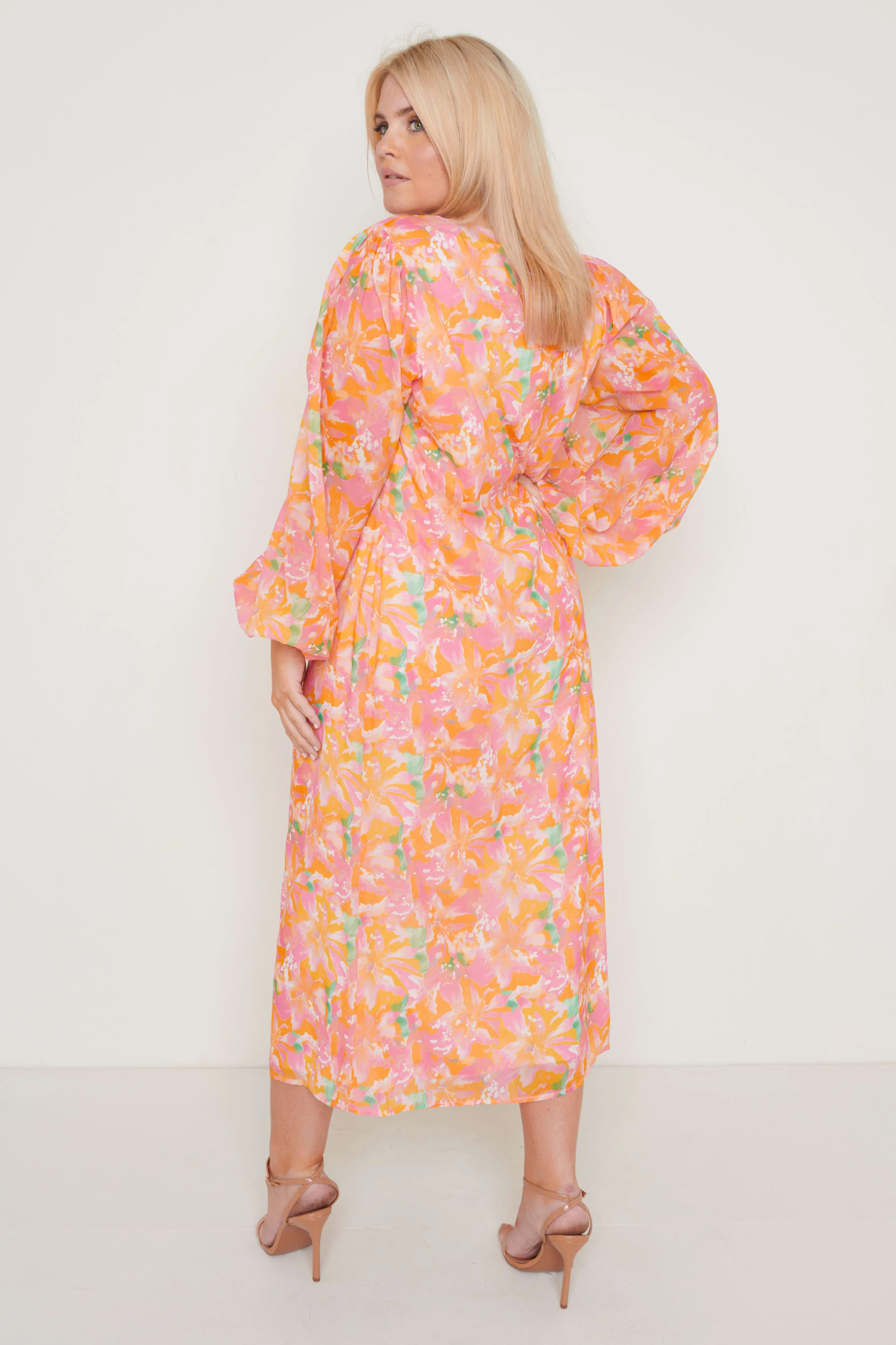 Naya Midaxi Dress - Orange and Pink Floral - Image 9