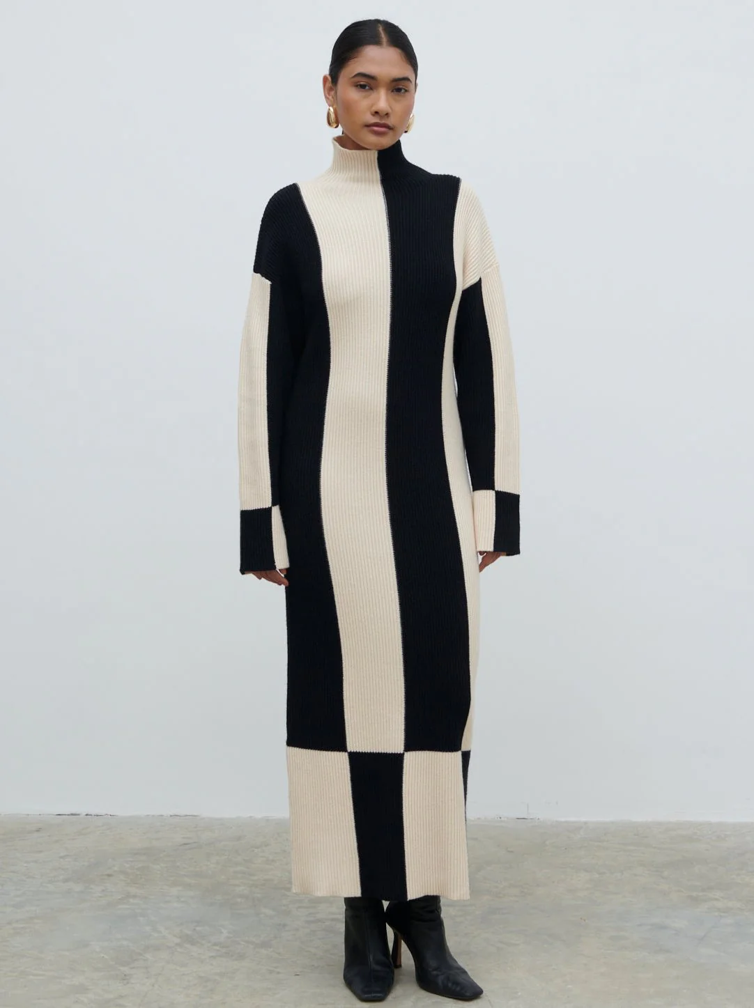 Nayah High Funnel Neck Knit Dress - Stripe - Image 3