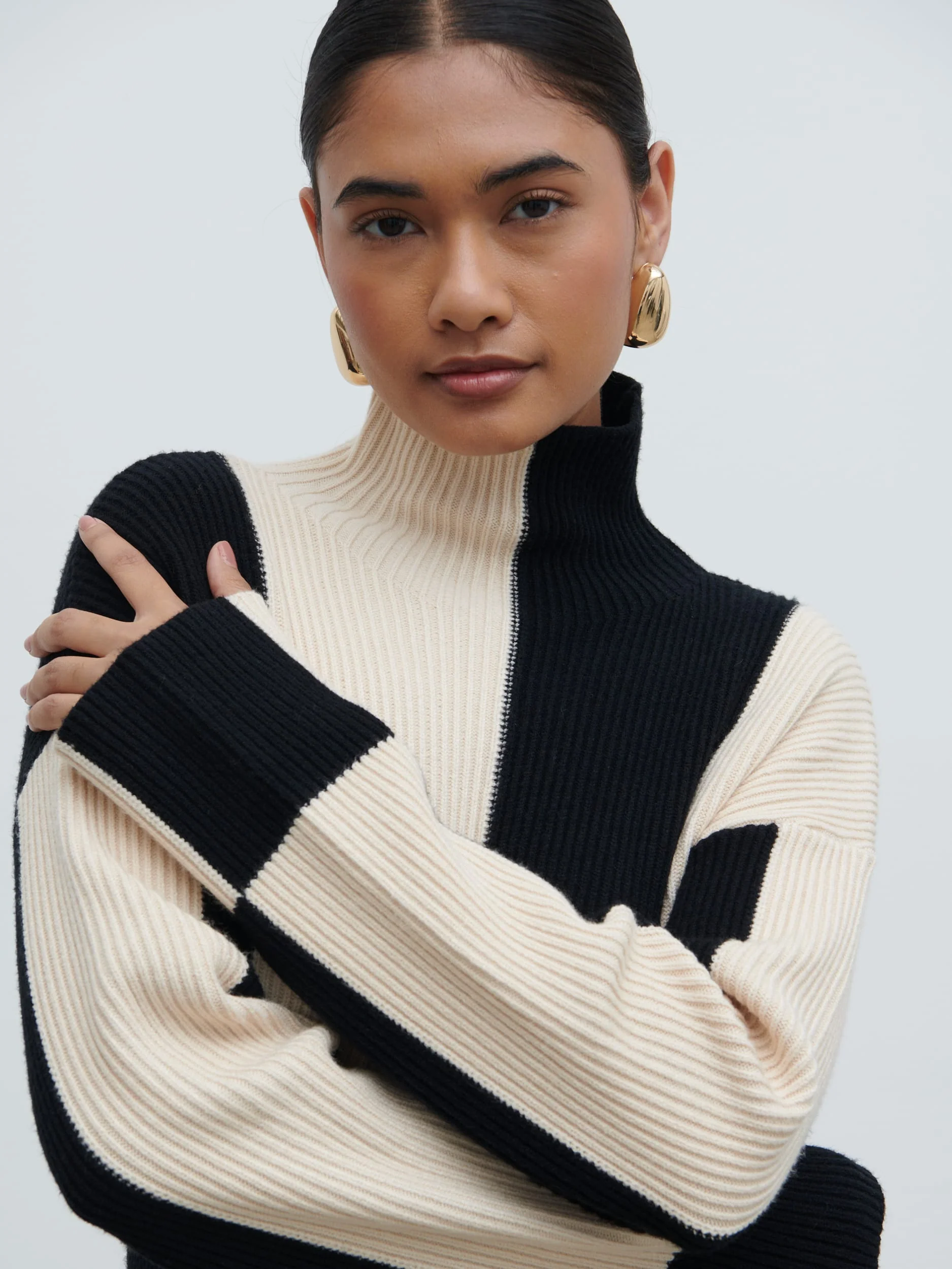 Nayah High Funnel Neck Knit Dress - Stripe - Image 4