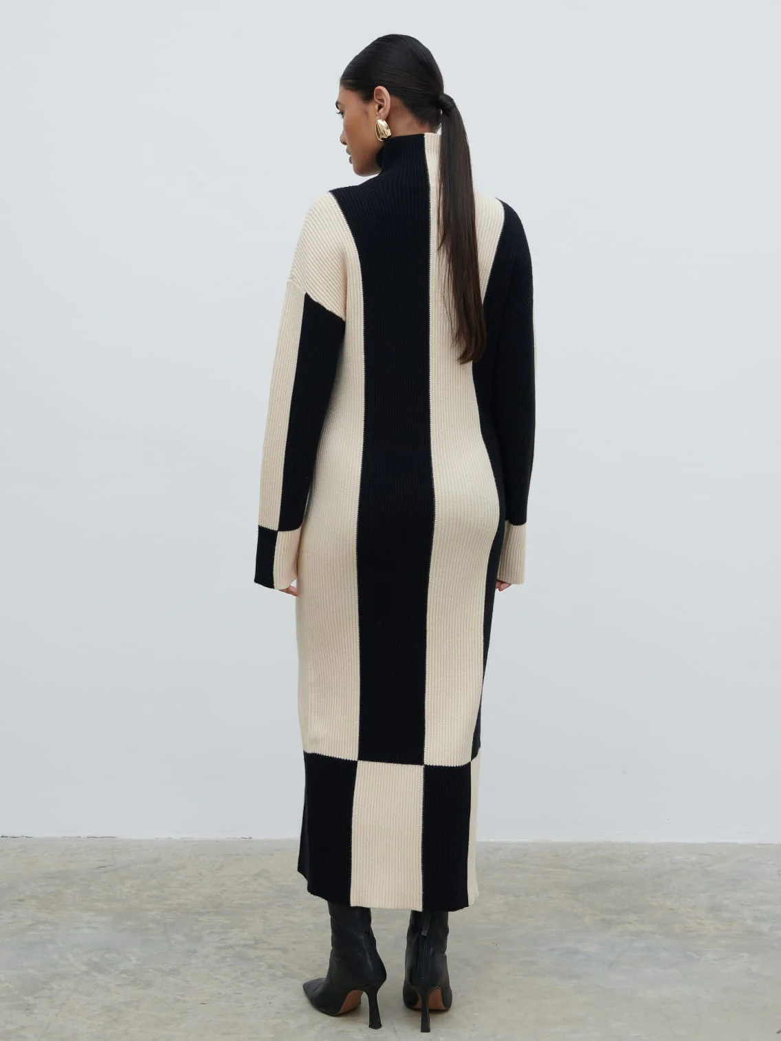 Nayah High Funnel Neck Knit Dress - Stripe - Image 5