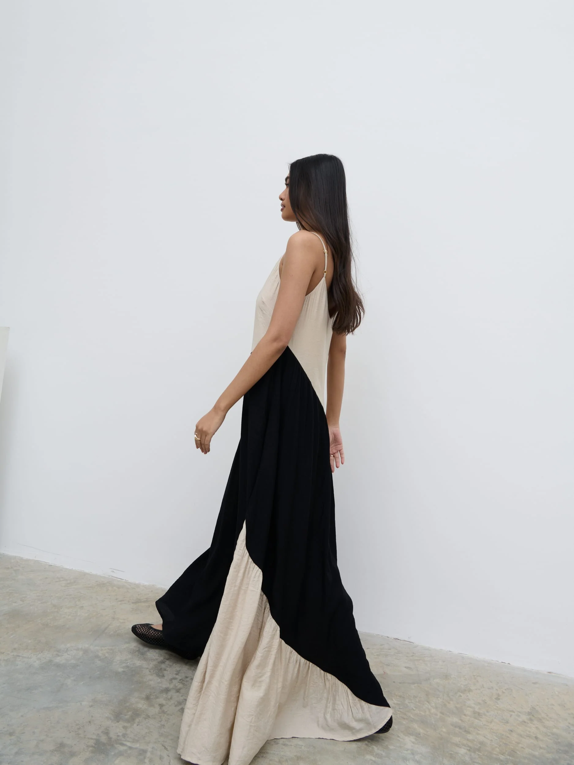 Neah Stripe Maxi Dress - Beige and Black - Image 2