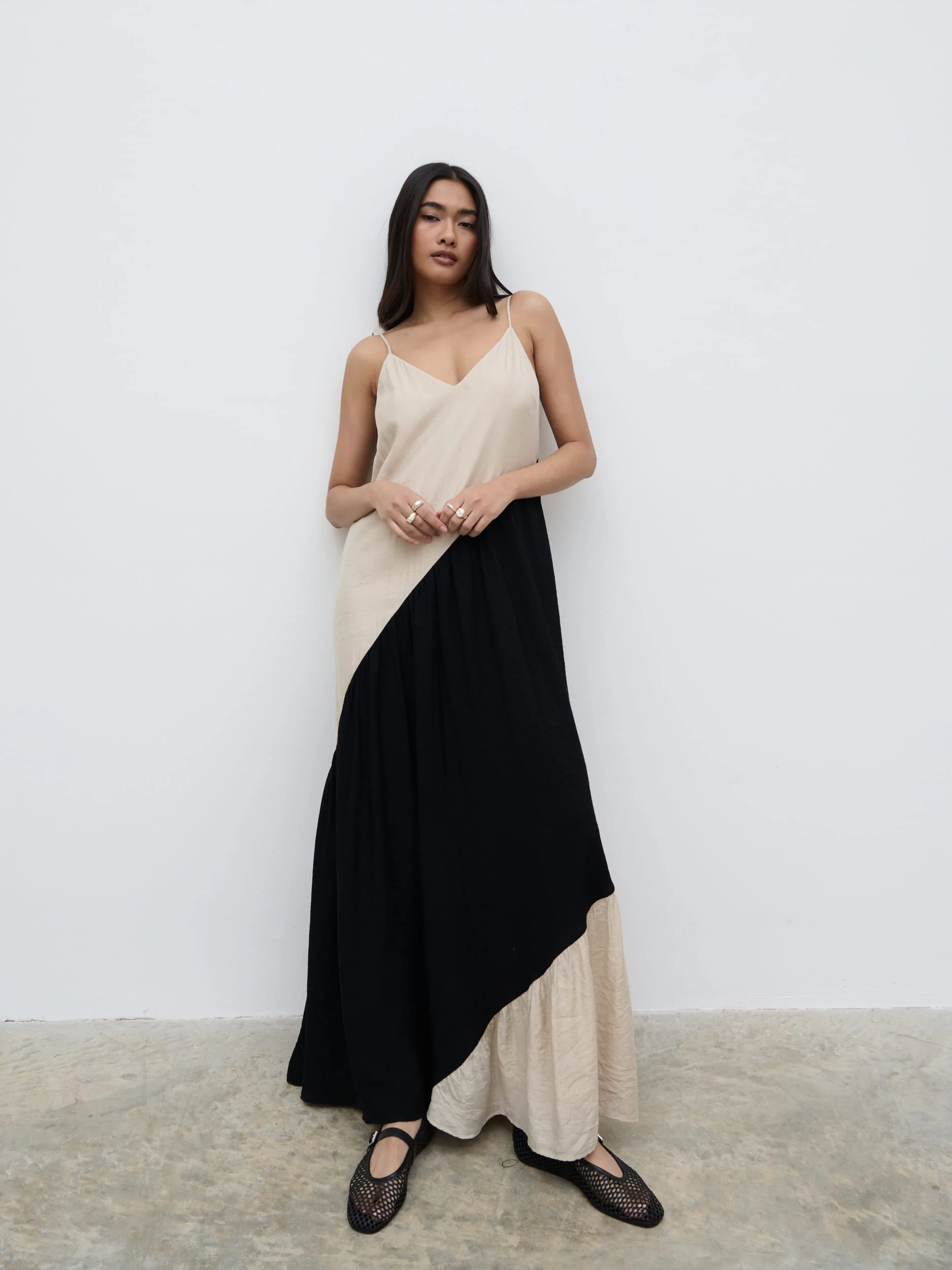 Neah Stripe Maxi Dress - Beige and Black - Image 6